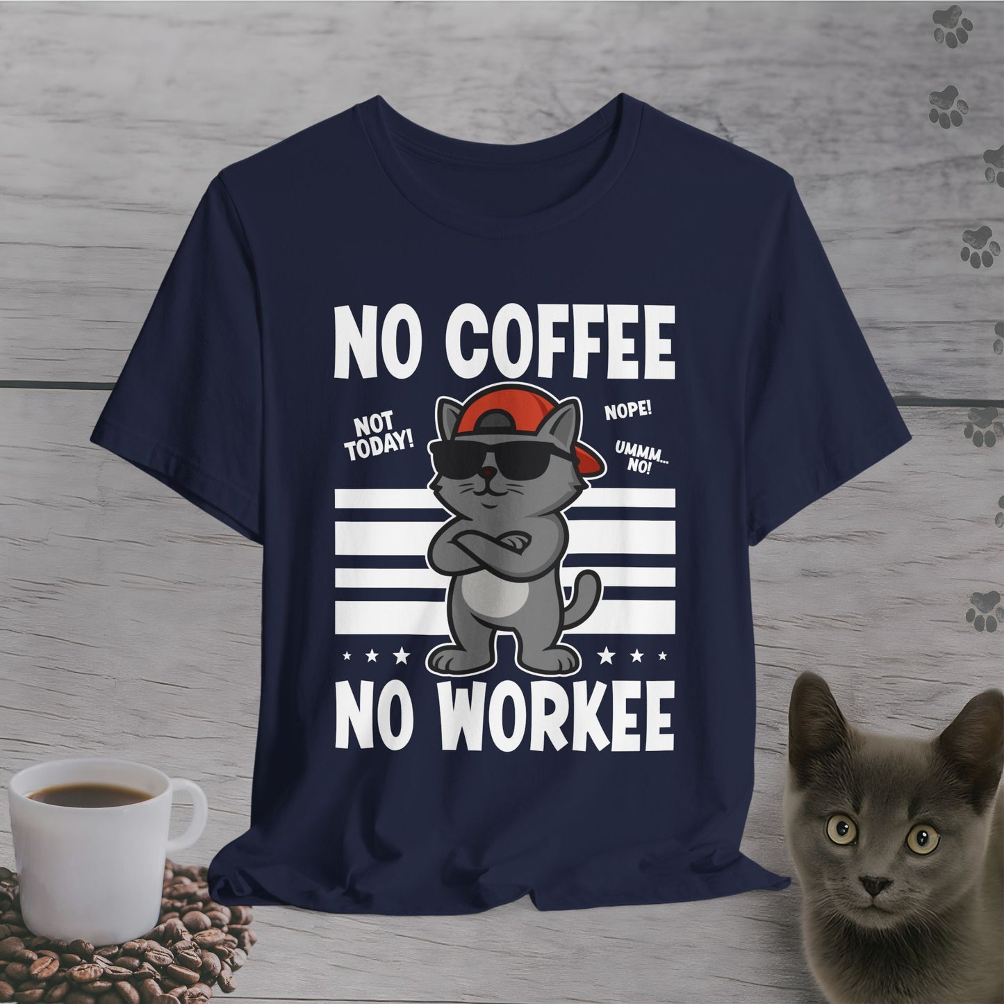 No Coffee No Workee Cat T-Shirt