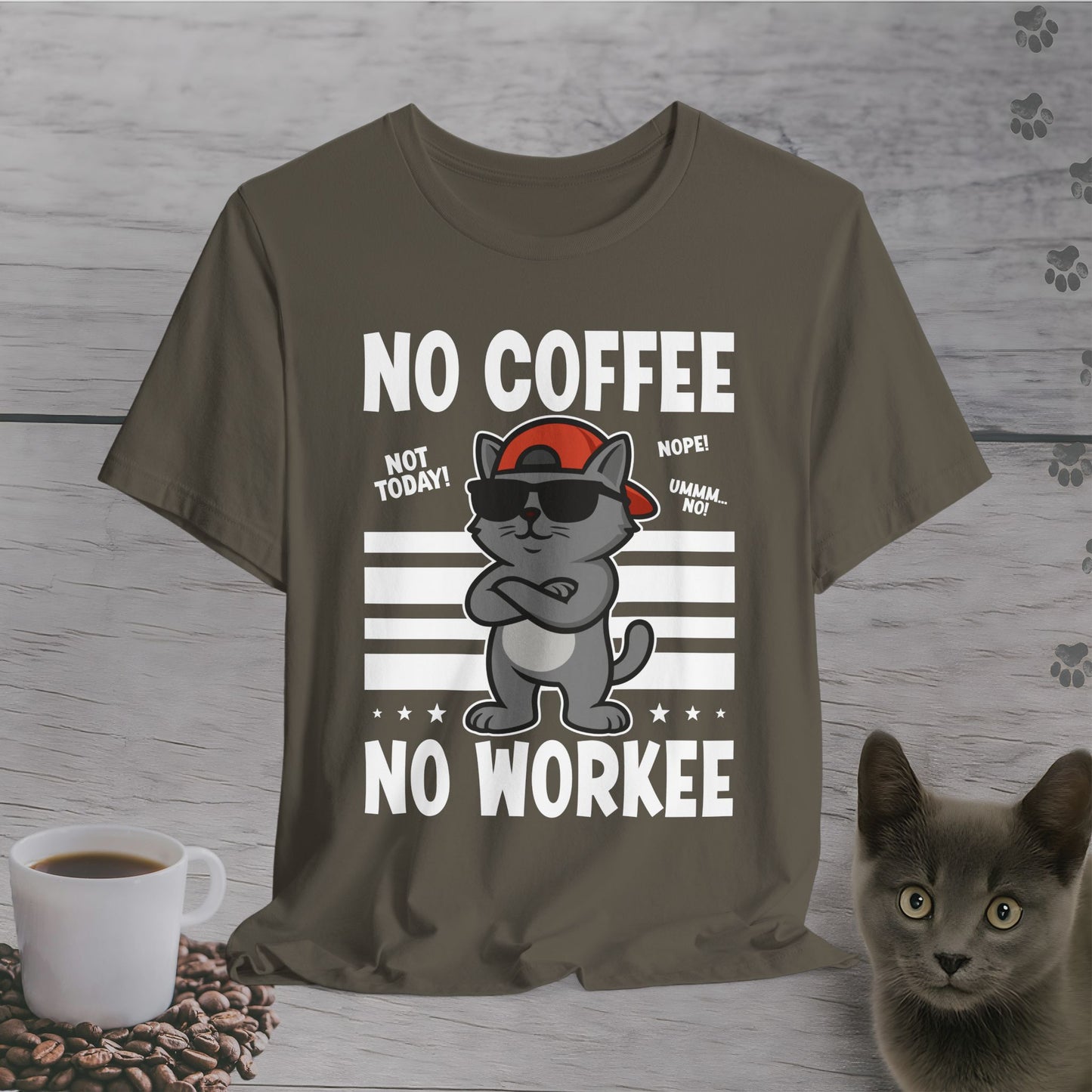 No Coffee No Workee Cat T-Shirt