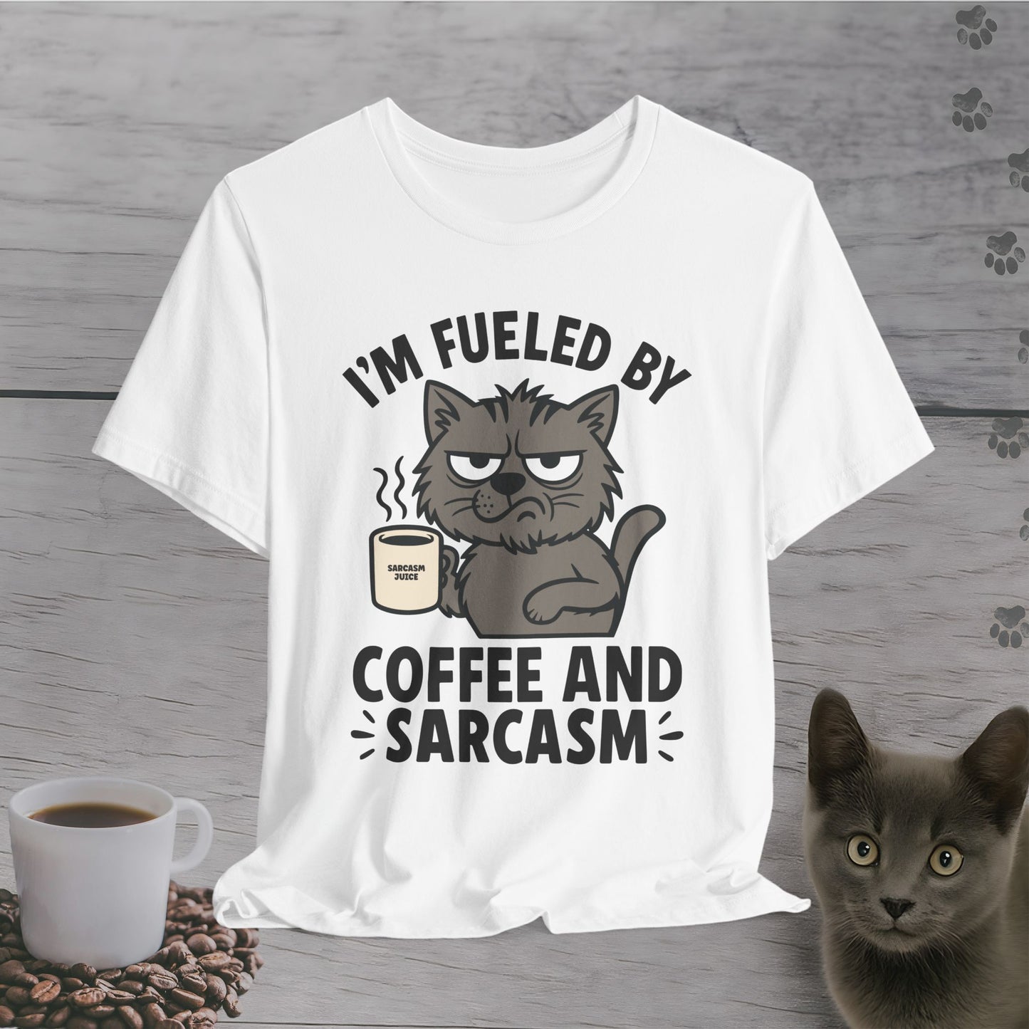 Fueled by Coffee and Sarcasm Cat T-Shirt
