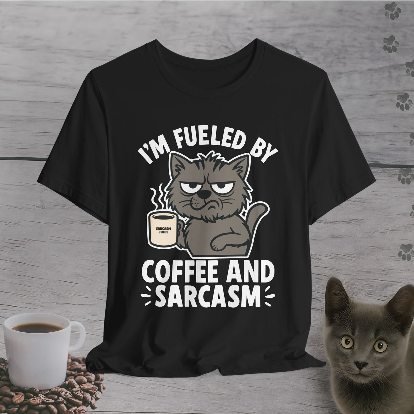 Fueled by Coffee and Sarcasm Cat T-Shirt