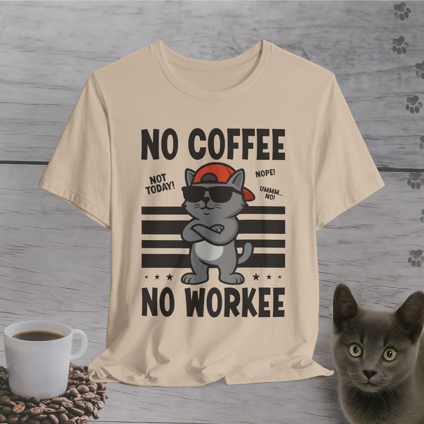 No Coffee No Workee Cat T-Shirt