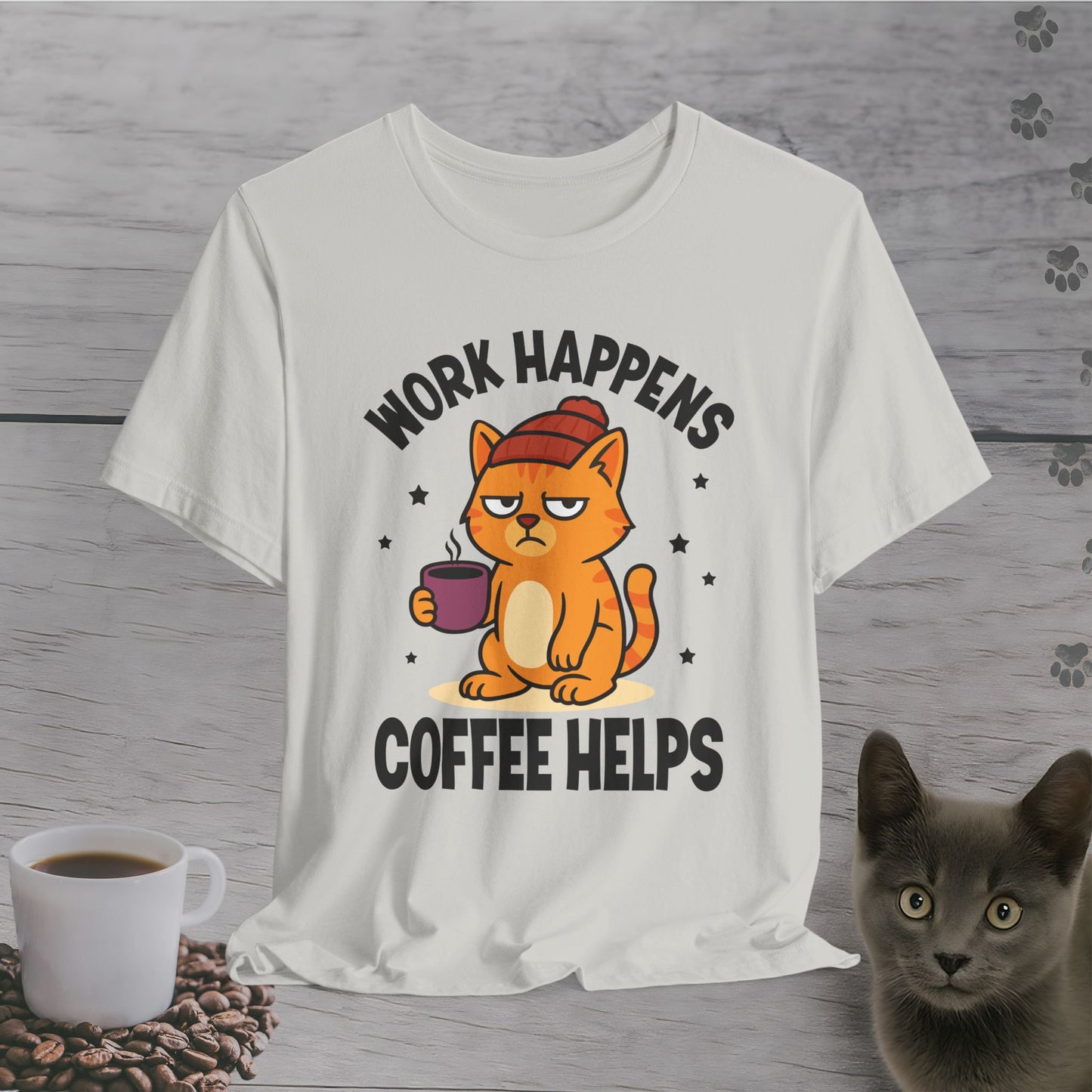 Work Happens Coffee Cat T-Shirt