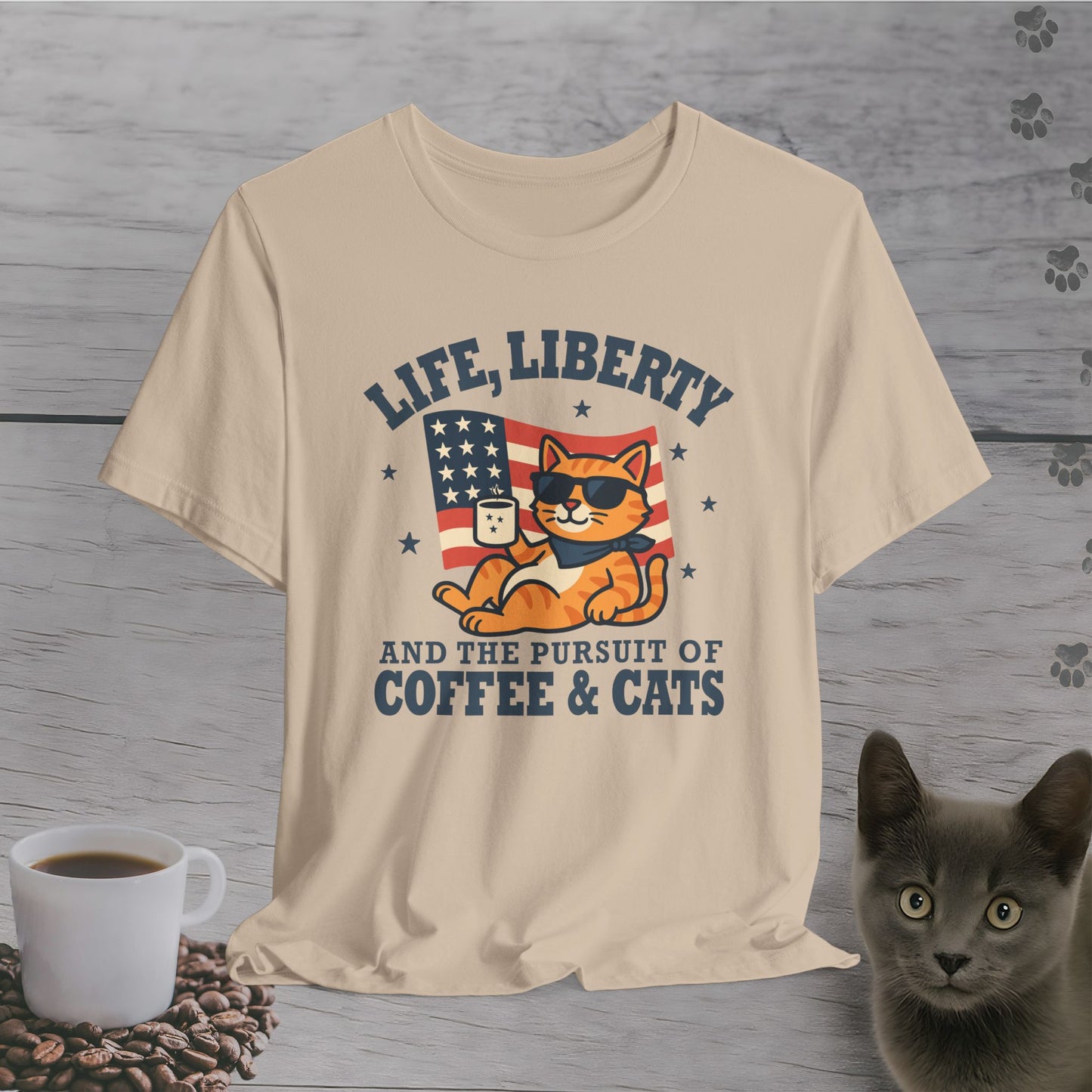 Stars, Stripes & Caffeine Cat T-Shirt