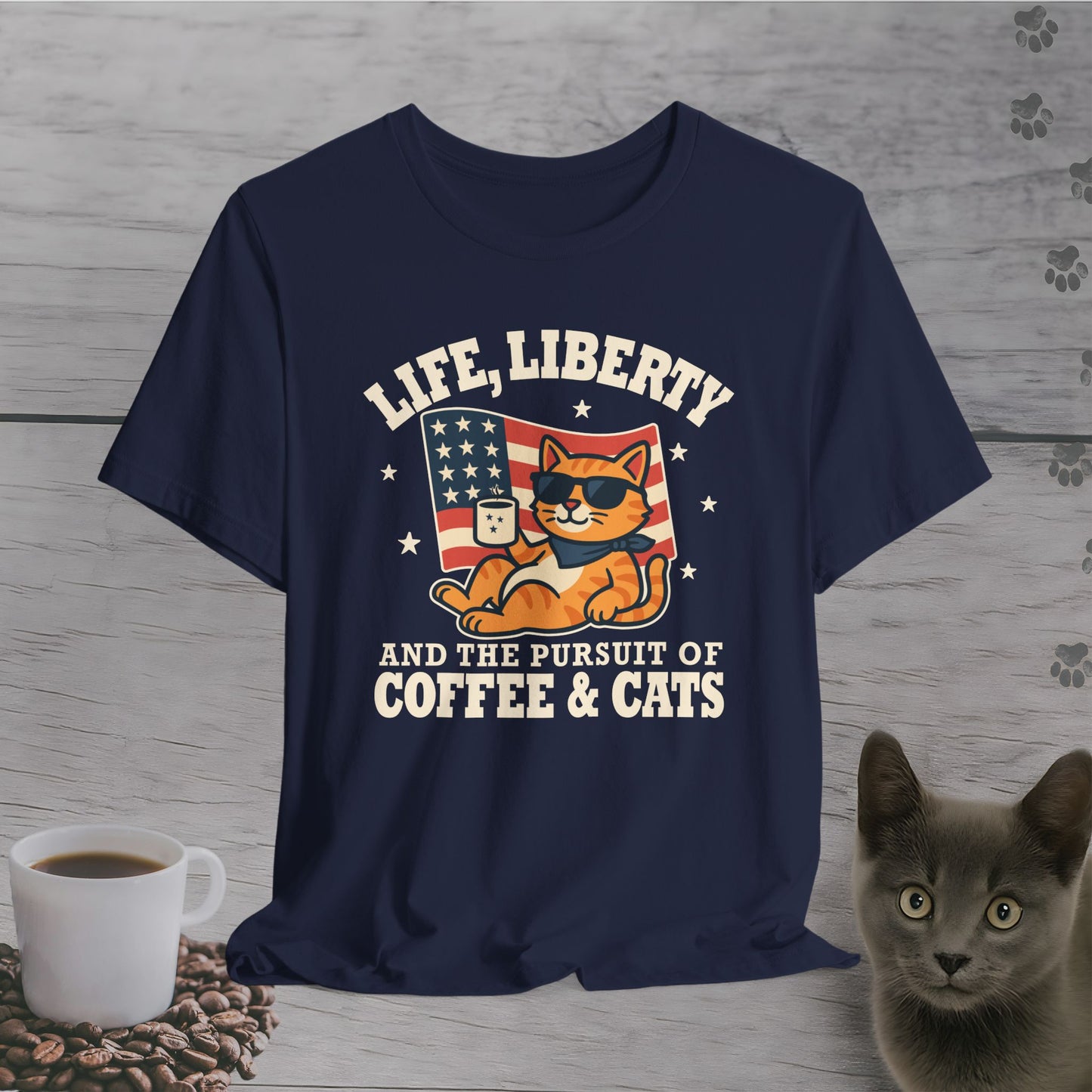 Stars, Stripes & Caffeine Cat T-Shirt