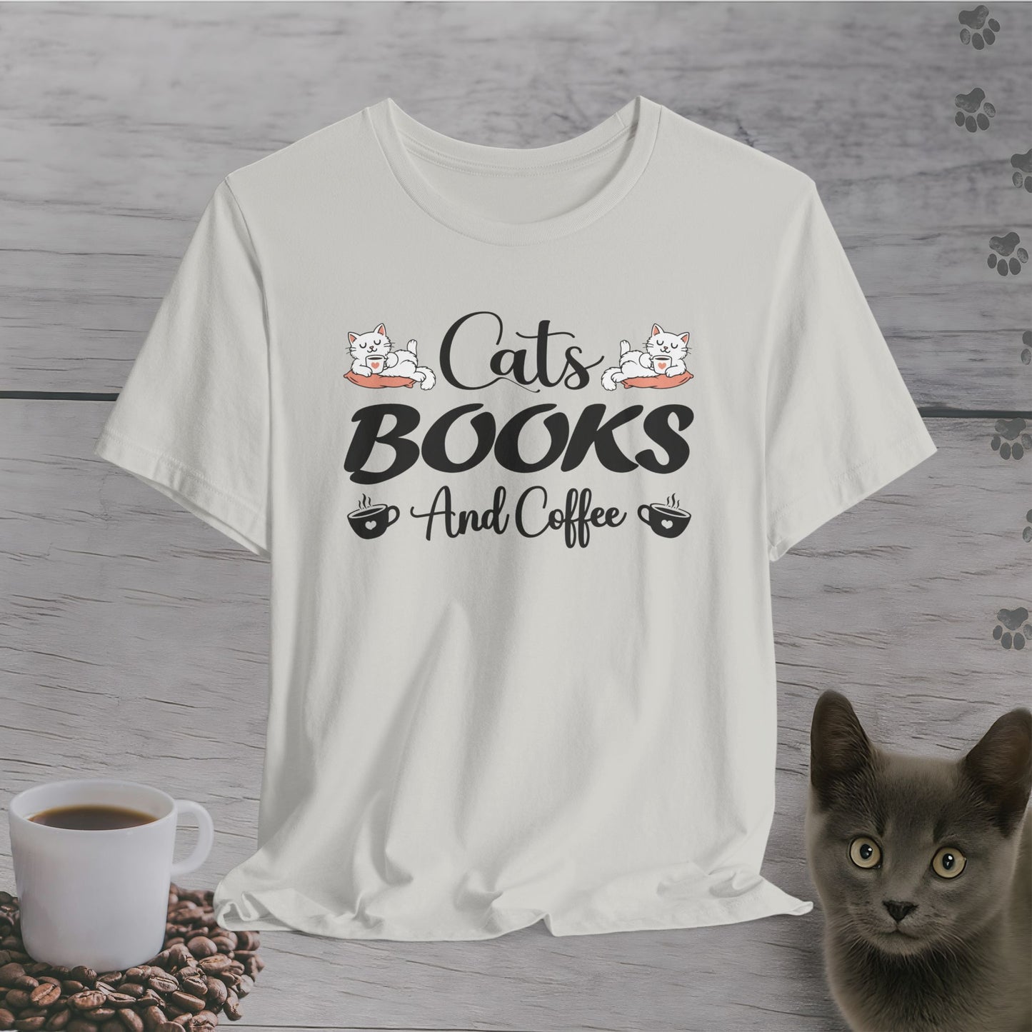 Weekend Essentials – Cats, Books & Coffee T-Shirt