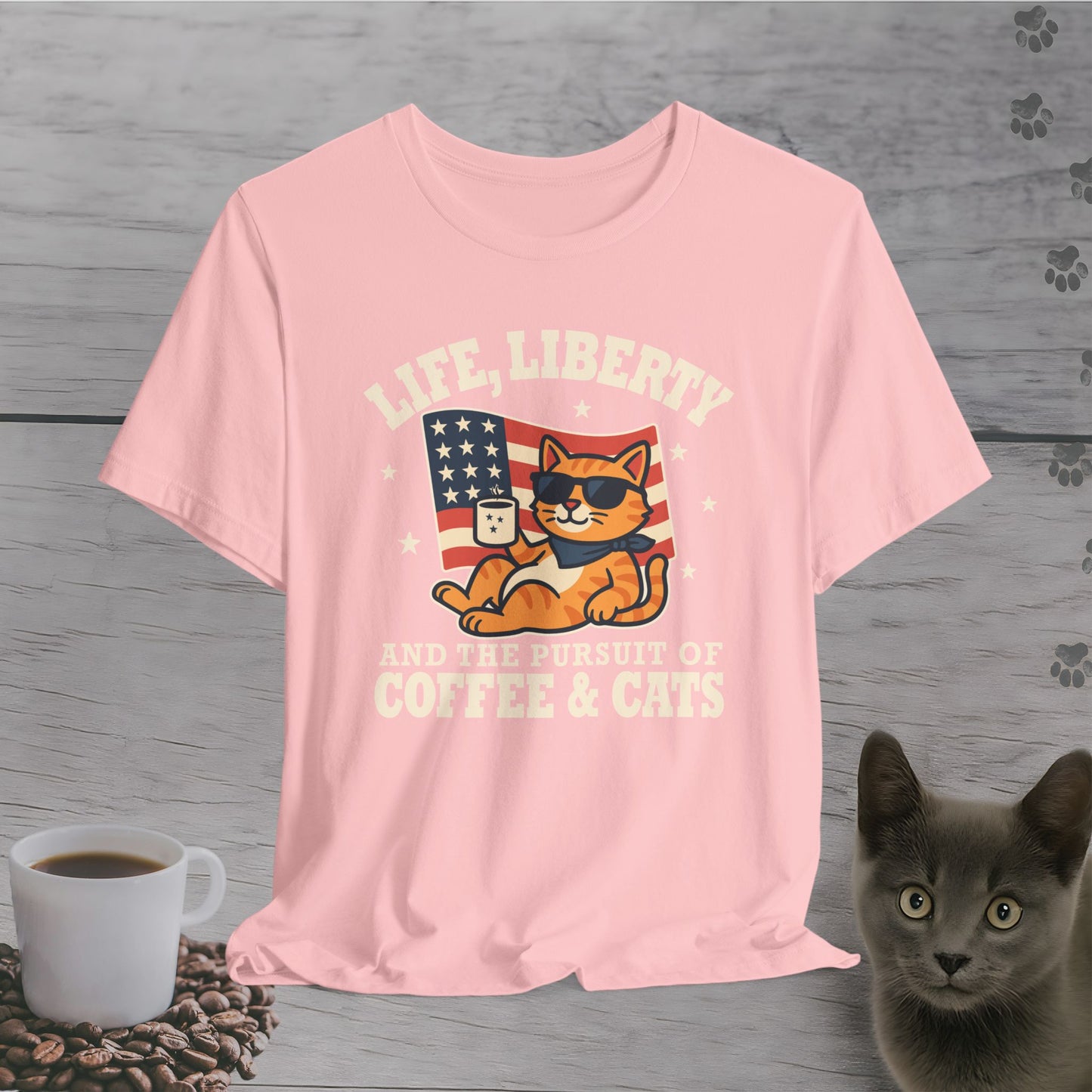 Stars, Stripes & Caffeine Cat T-Shirt