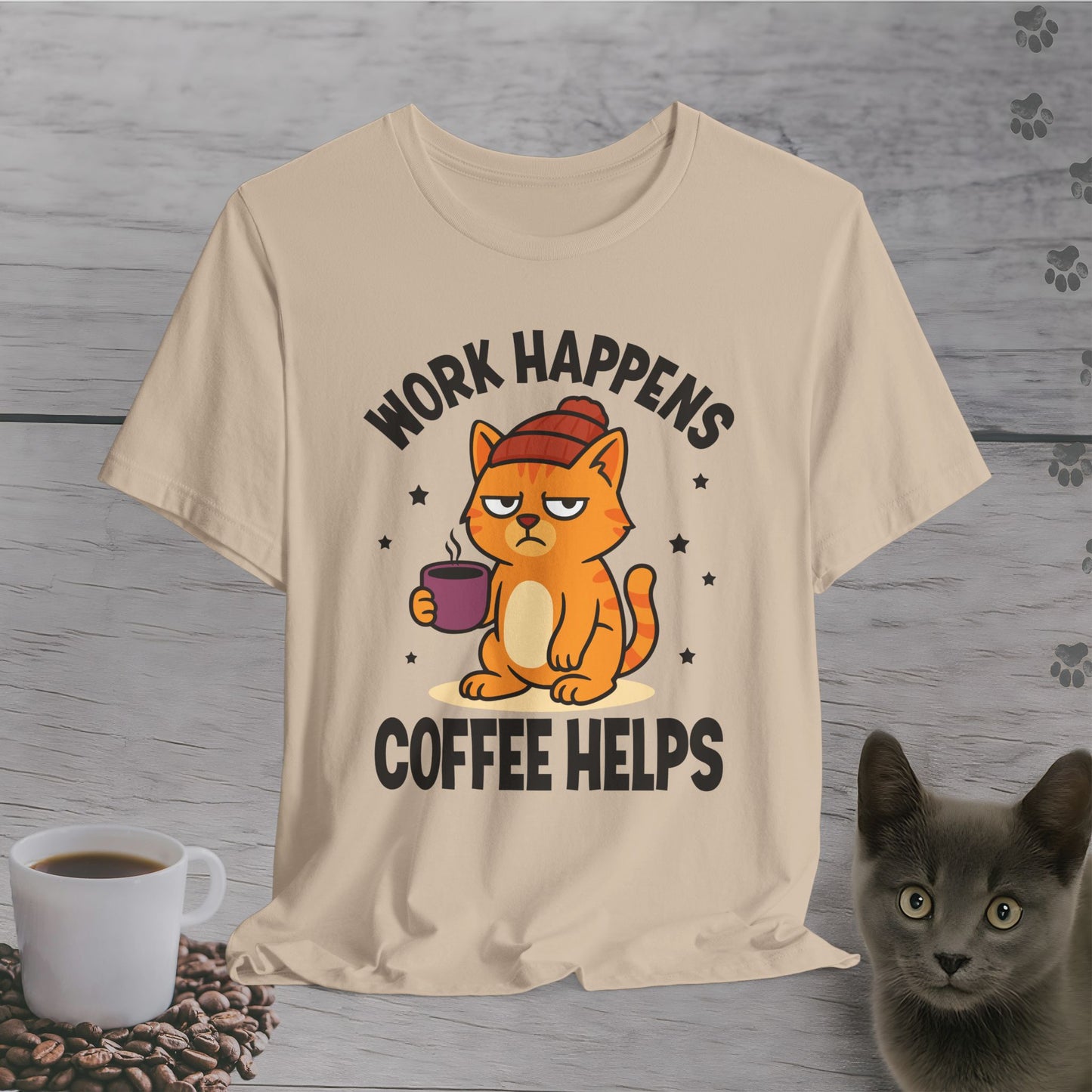Work Happens Coffee Cat T-Shirt