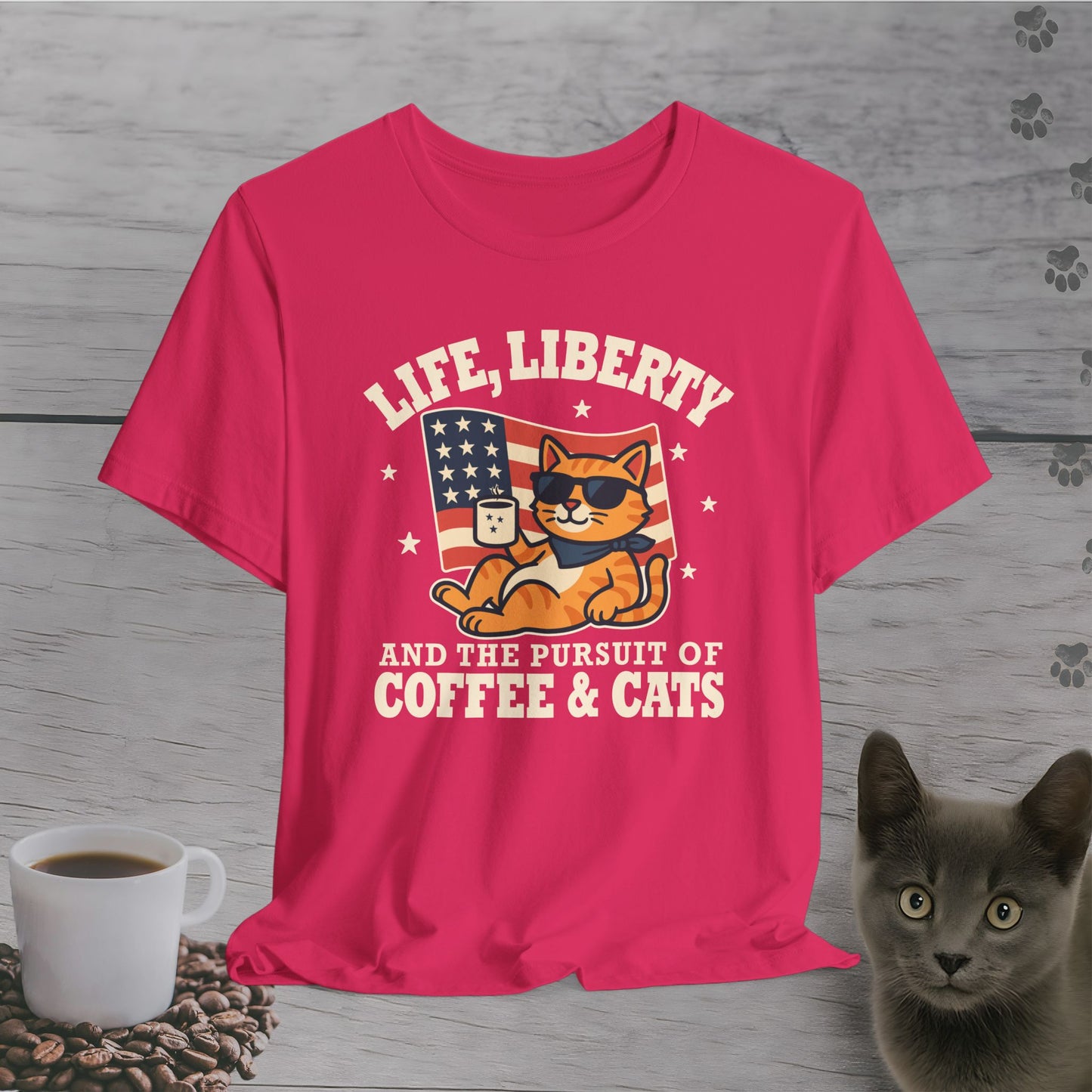 Stars, Stripes & Caffeine Cat T-Shirt