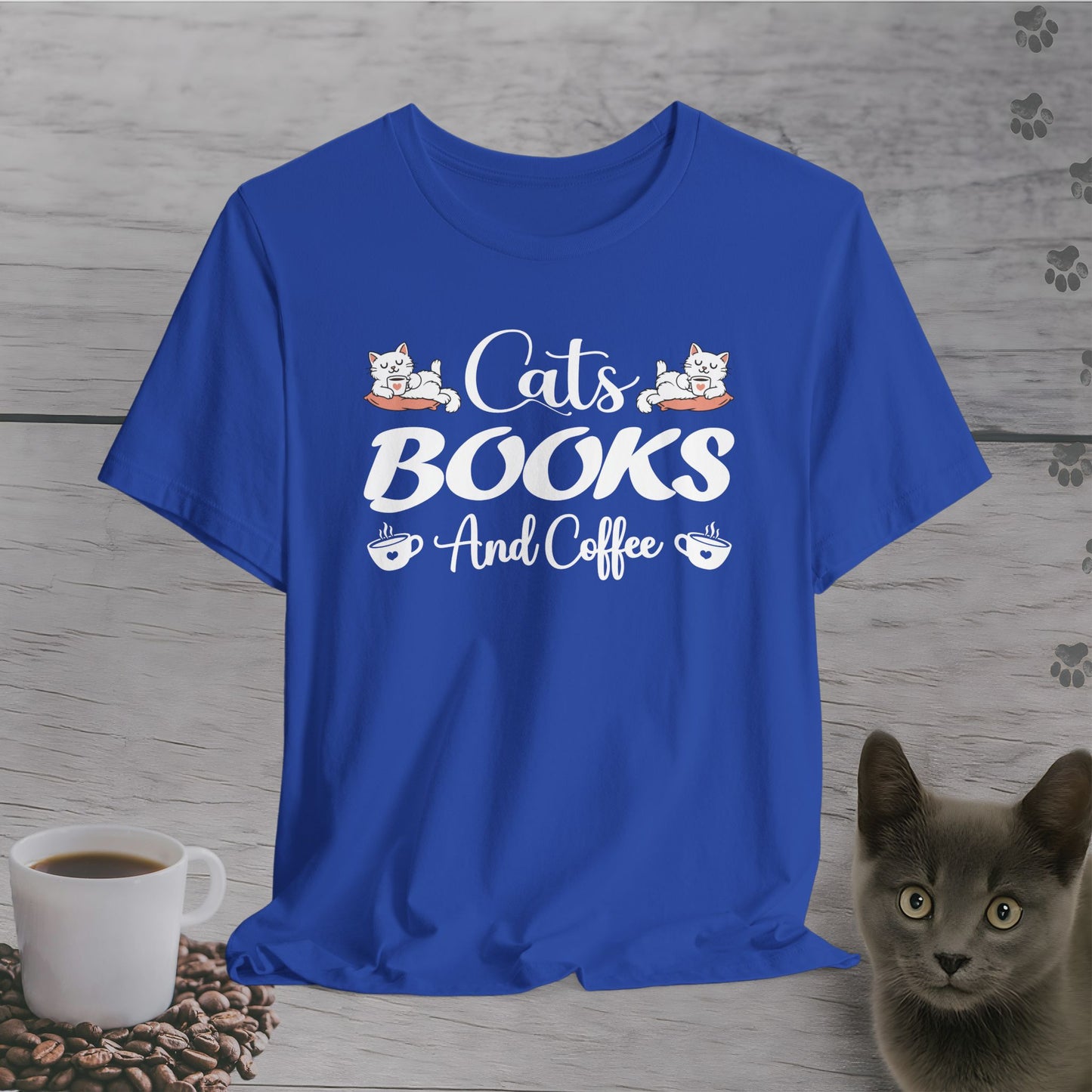 Weekend Essentials – Cats, Books & Coffee T-Shirt