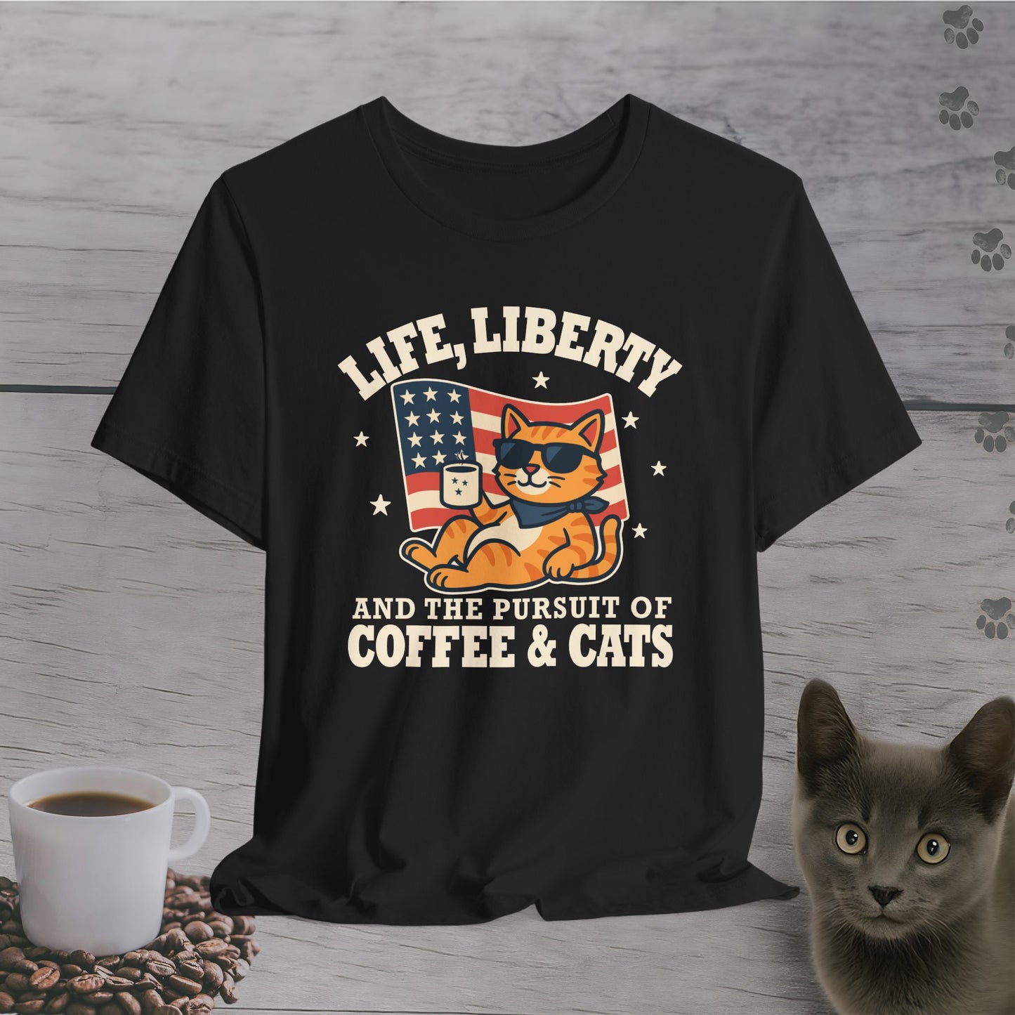 Stars, Stripes & Caffeine Cat T-Shirt