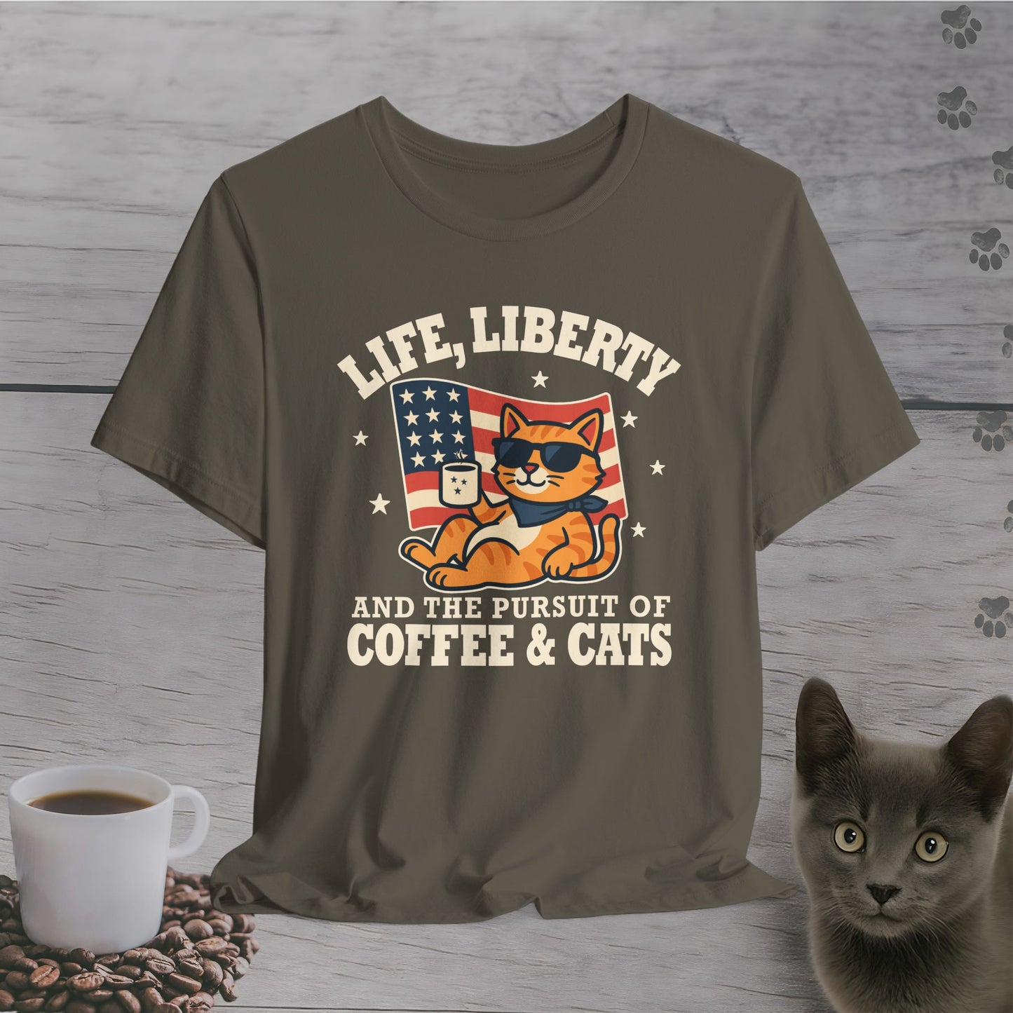 Stars, Stripes & Caffeine Cat T-Shirt