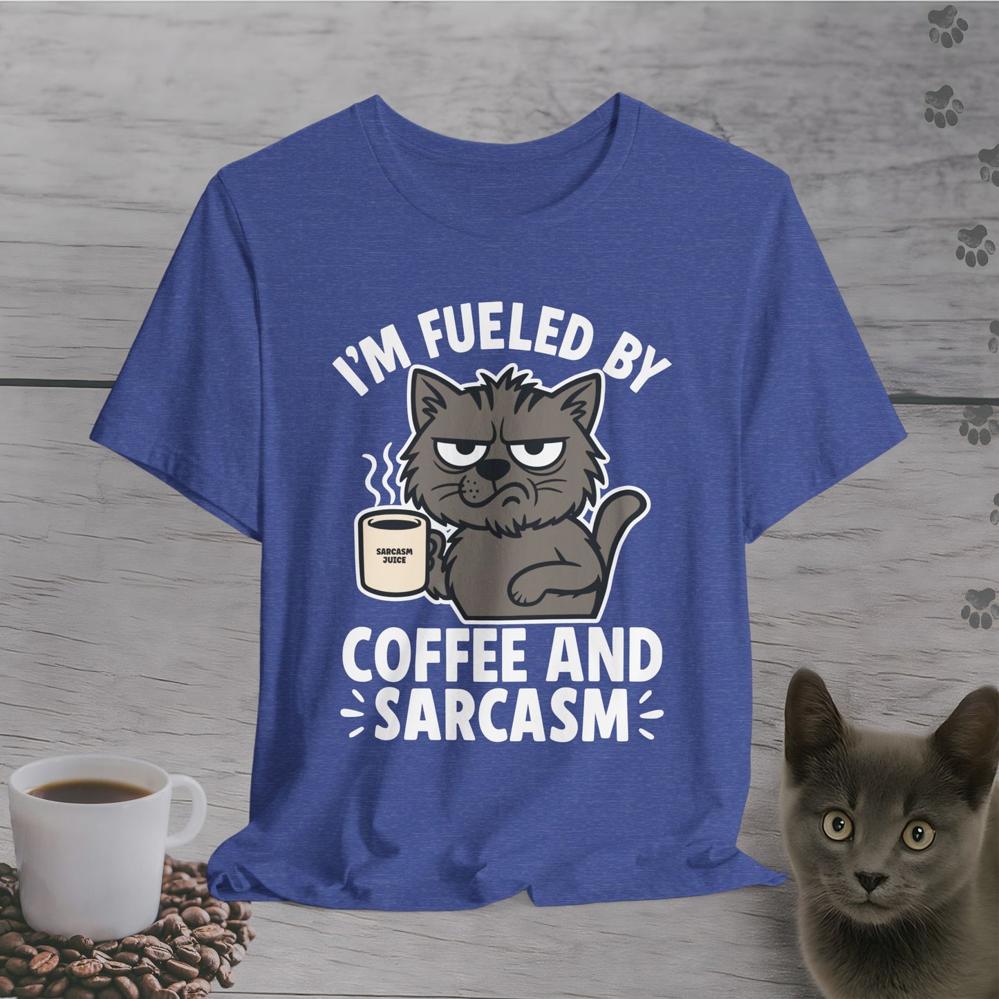 Fueled by Coffee and Sarcasm Cat T-Shirt