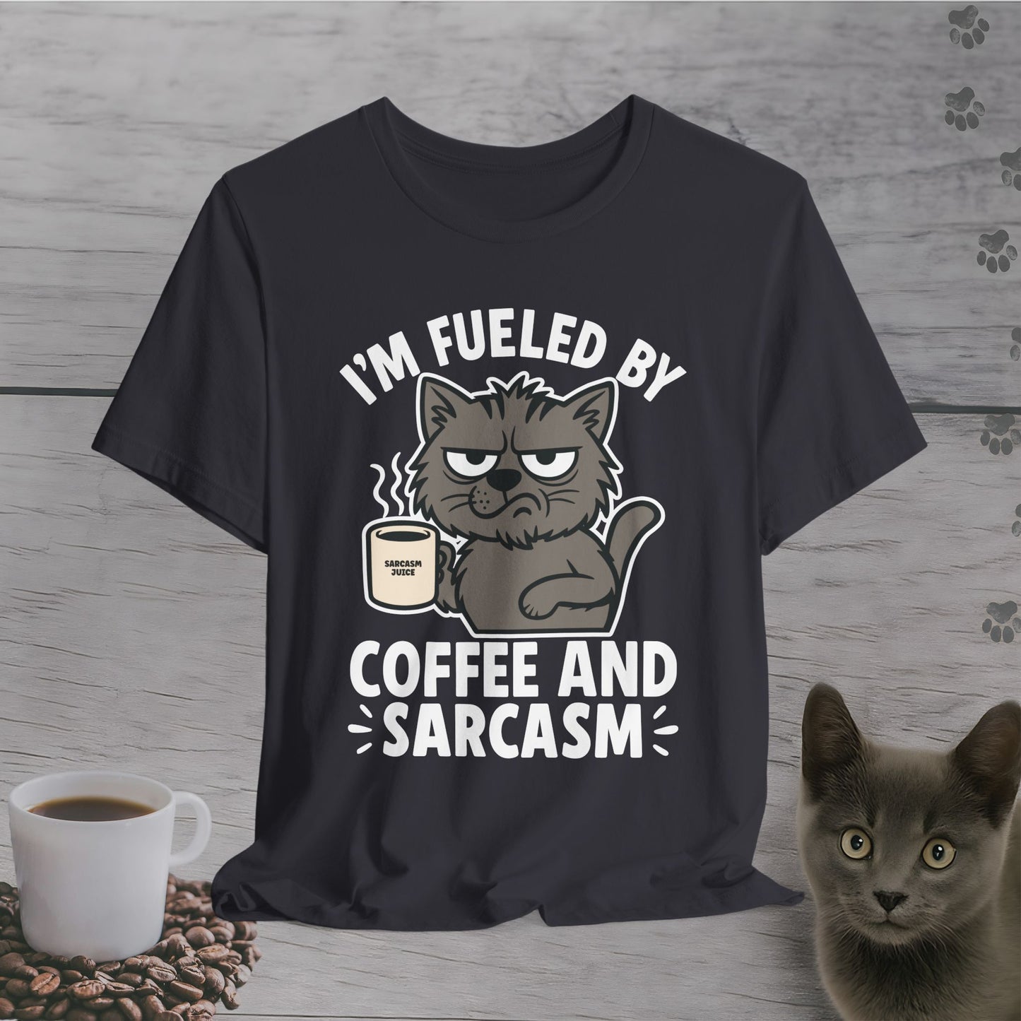 Fueled by Coffee and Sarcasm Cat T-Shirt