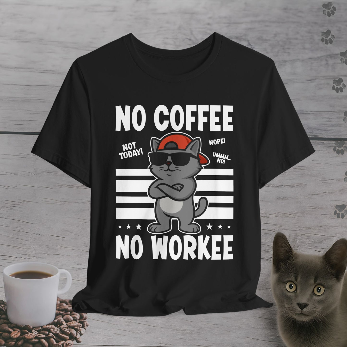 No Coffee No Workee Cat T-Shirt