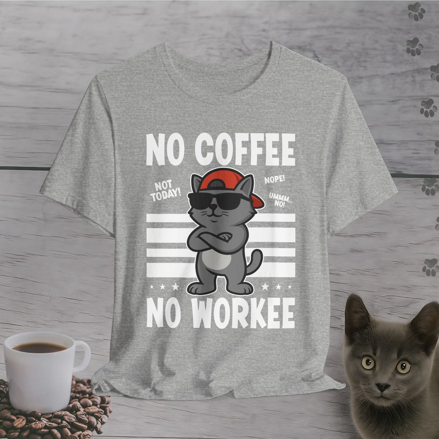 No Coffee No Workee Cat T-Shirt