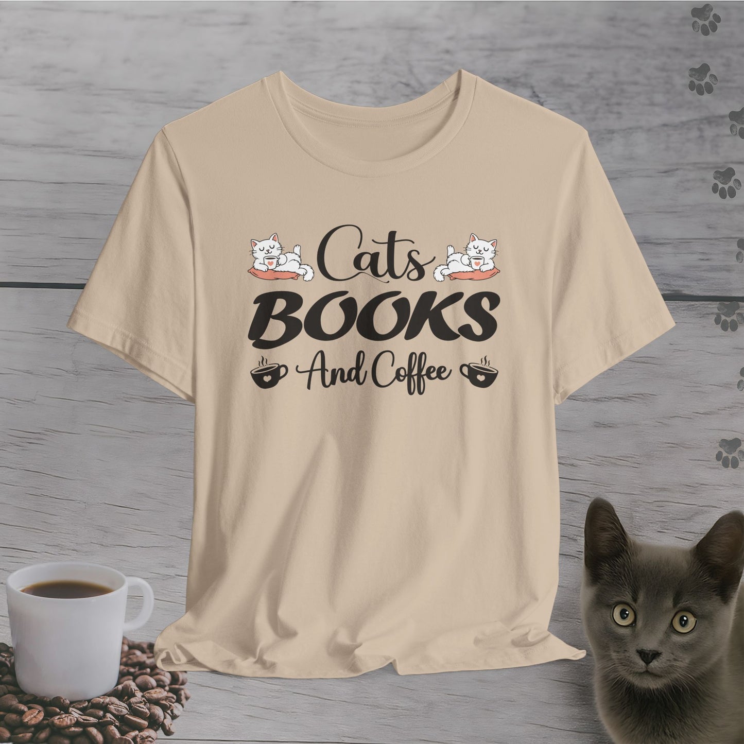 Weekend Essentials – Cats, Books & Coffee T-Shirt
