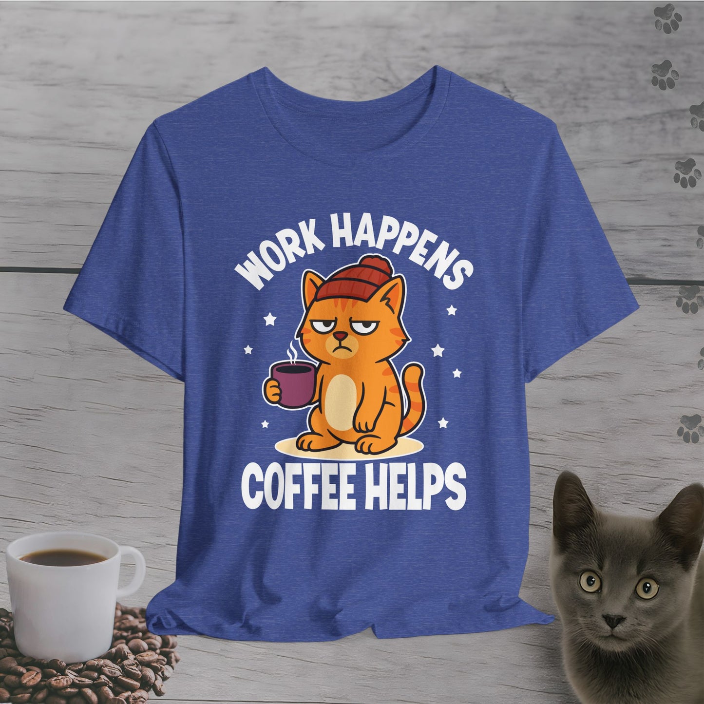 Work Happens Coffee Cat T-Shirt