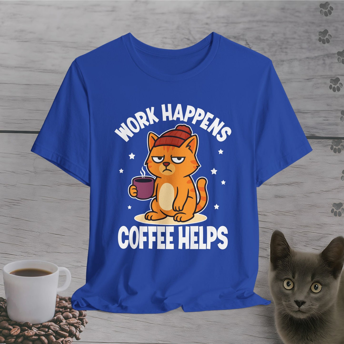 Work Happens Coffee Cat T-Shirt