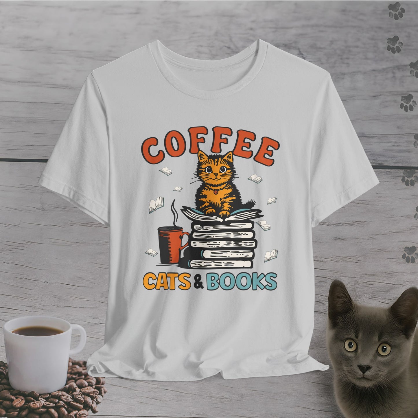 Coffee Cats Books Lover T-Shirt