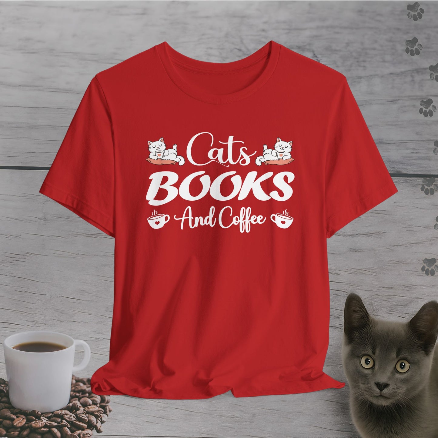 Weekend Essentials – Cats, Books & Coffee T-Shirt
