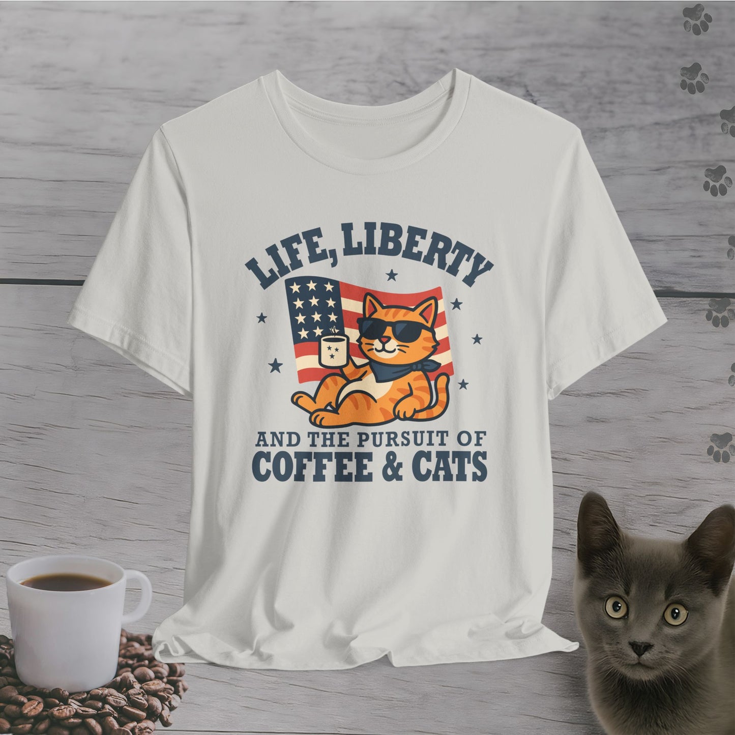 Stars, Stripes & Caffeine Cat T-Shirt