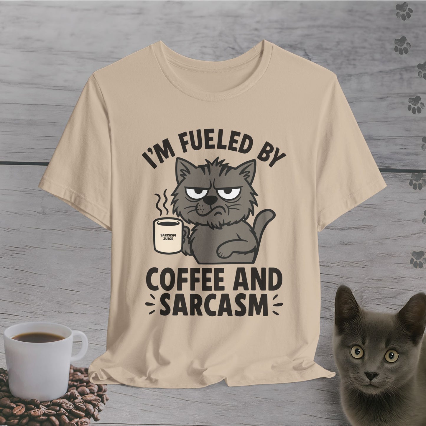 Fueled by Coffee and Sarcasm Cat T-Shirt