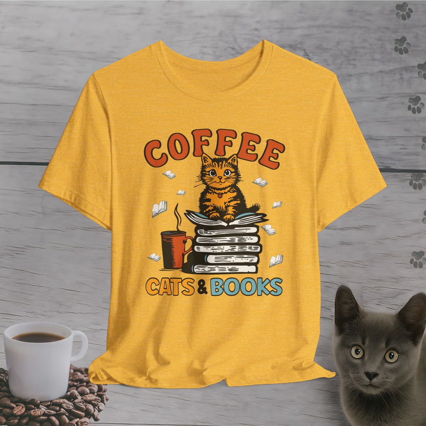 Coffee Cats Books Lover T-Shirt