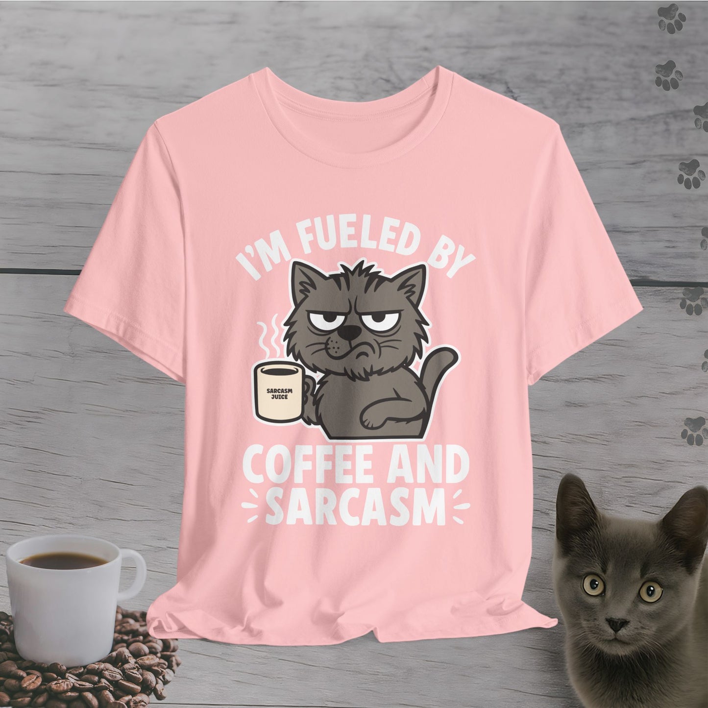 Fueled by Coffee and Sarcasm Cat T-Shirt