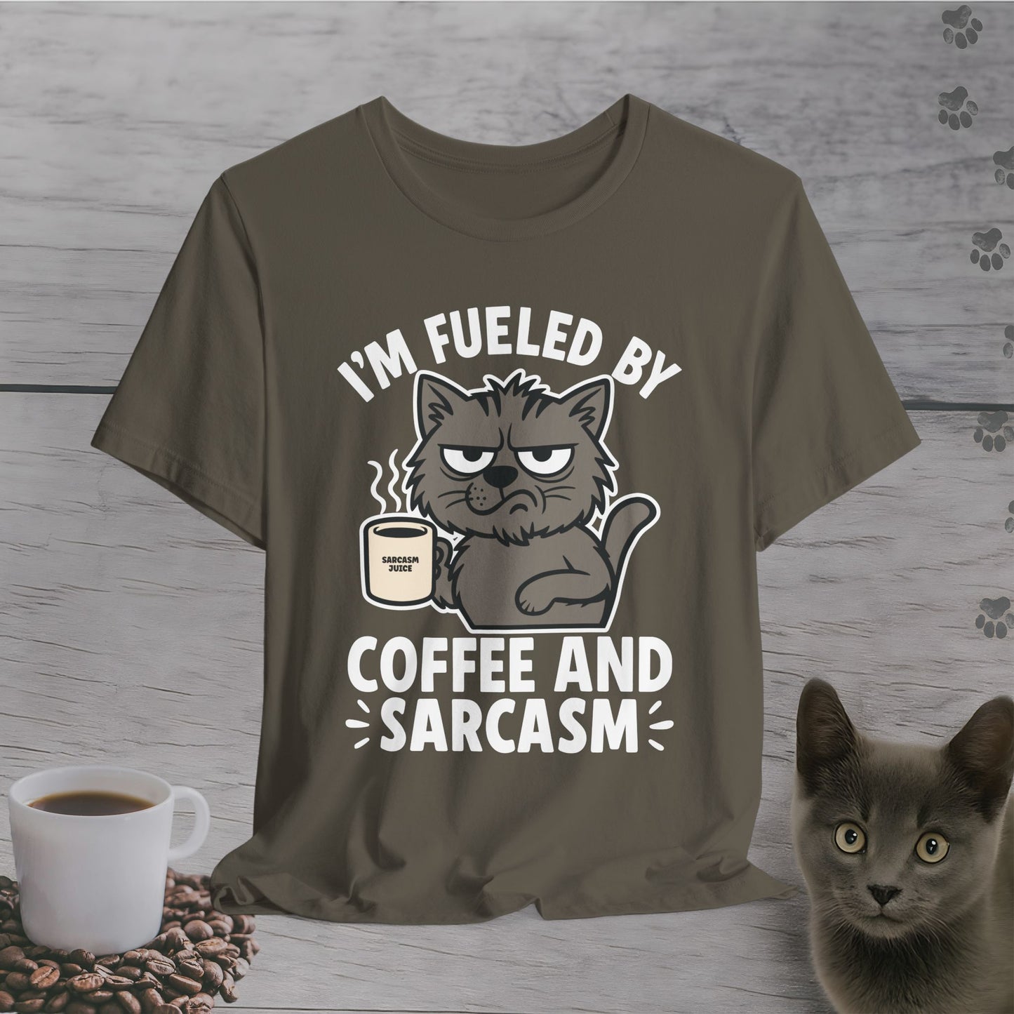 Fueled by Coffee and Sarcasm Cat T-Shirt
