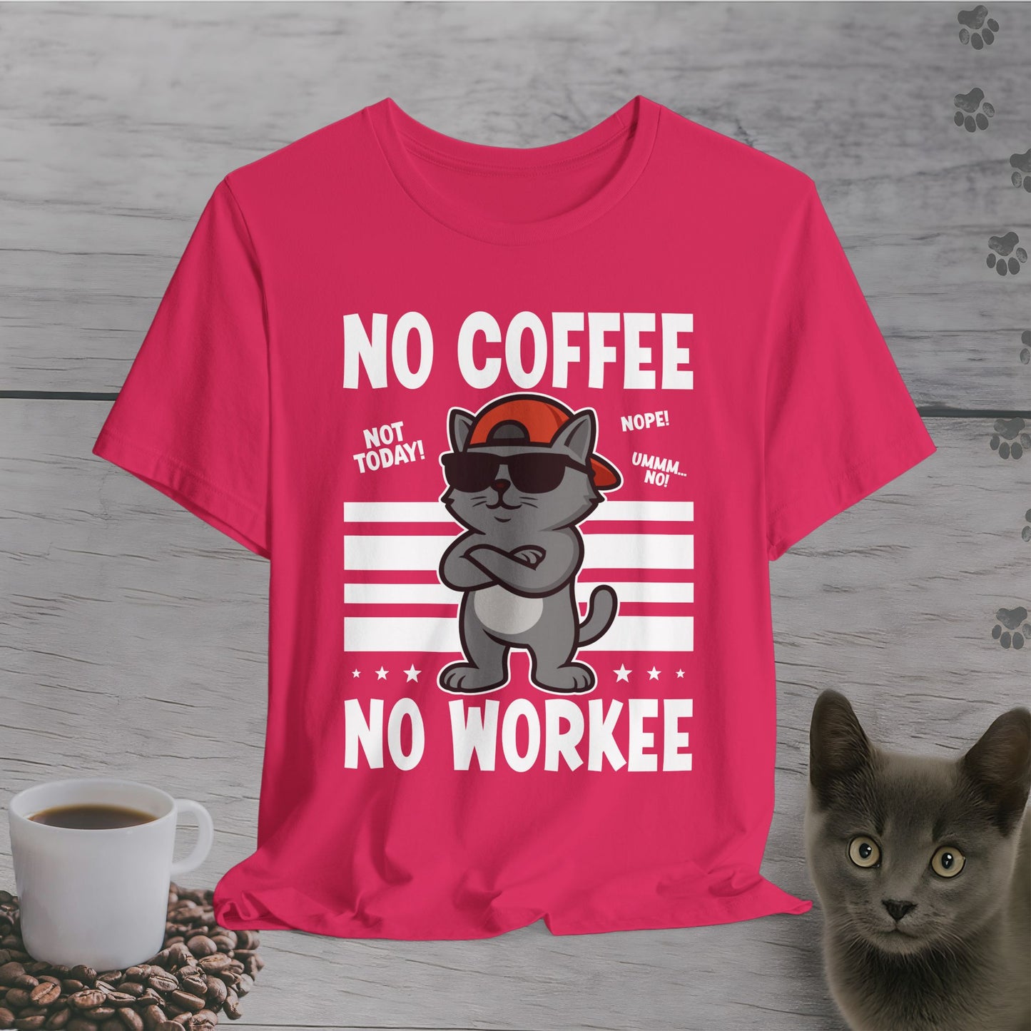 No Coffee No Workee Cat T-Shirt
