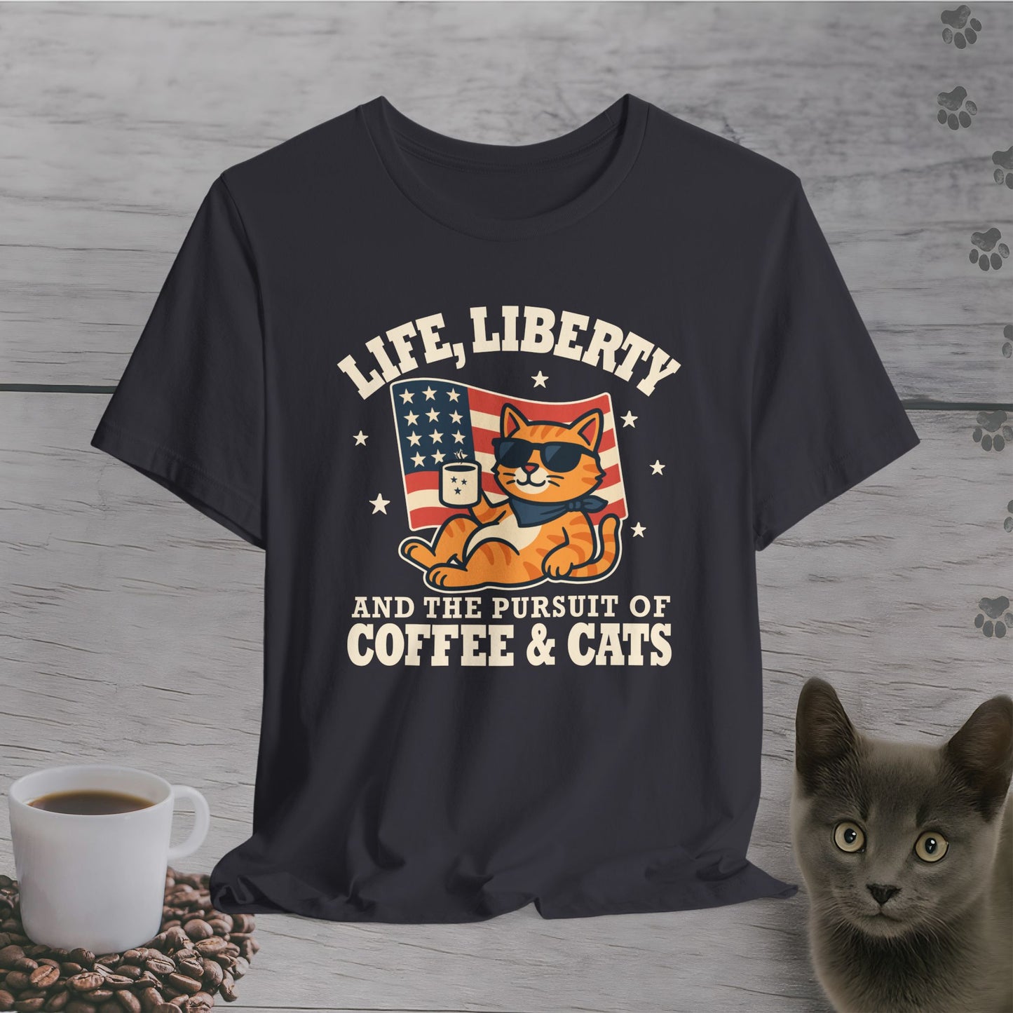 Stars, Stripes & Caffeine Cat T-Shirt