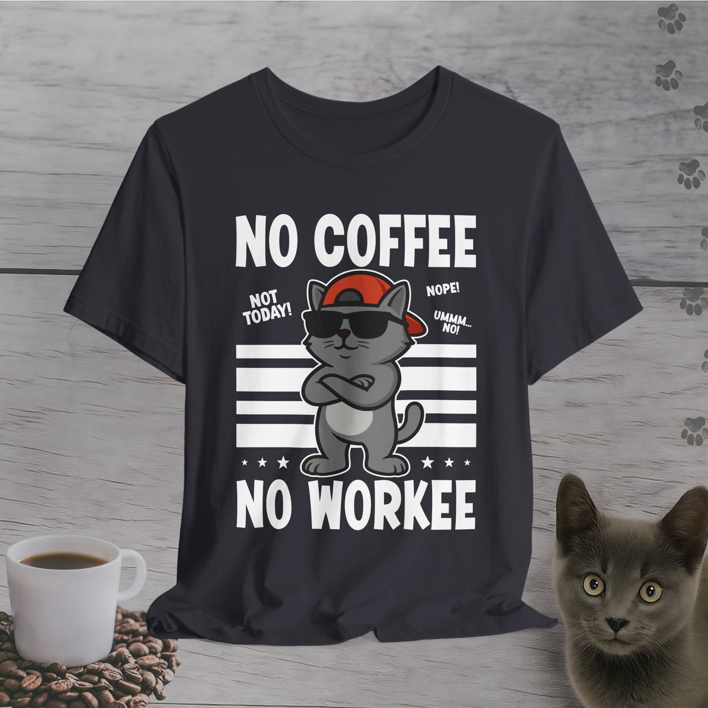 No Coffee No Workee Cat T-Shirt