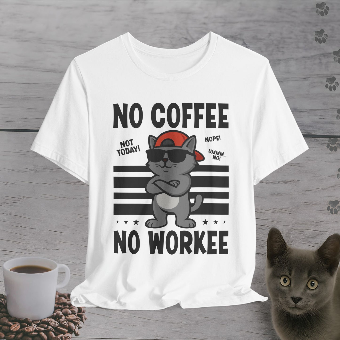 No Coffee No Workee Cat T-Shirt