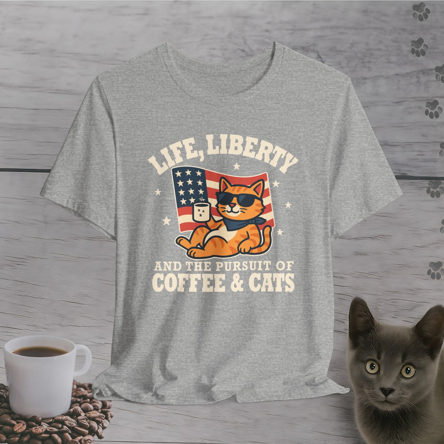 Stars, Stripes & Caffeine Cat T-Shirt