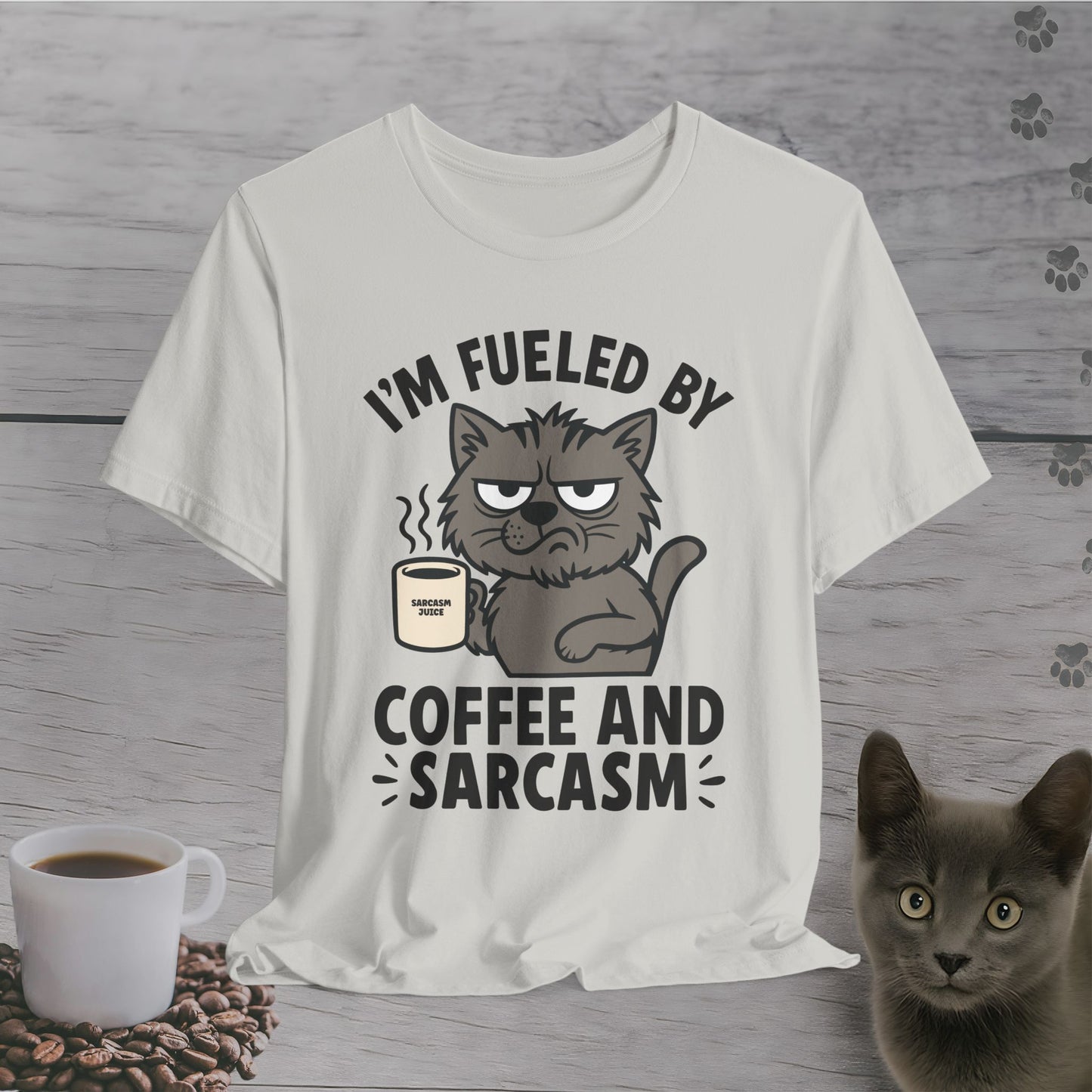 Fueled by Coffee and Sarcasm Cat T-Shirt