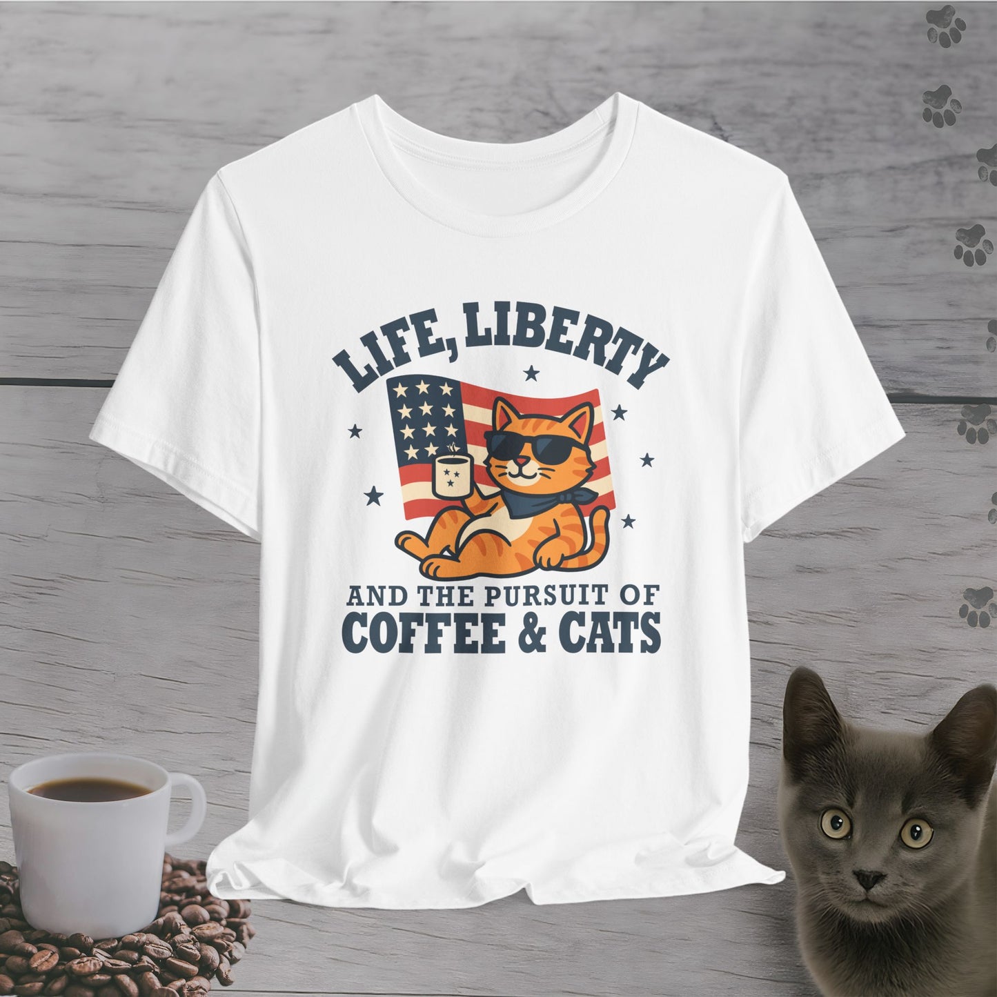 Stars, Stripes & Caffeine Cat T-Shirt