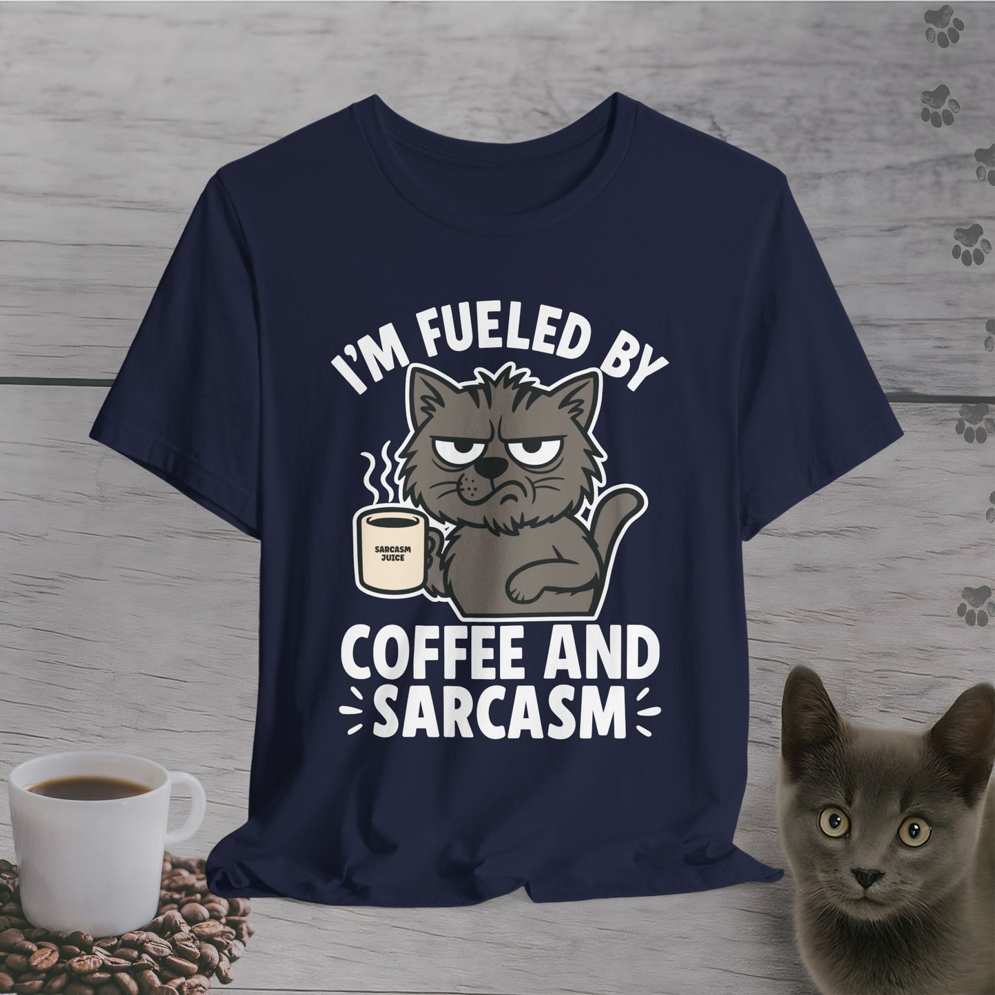 Fueled by Coffee and Sarcasm Cat T-Shirt