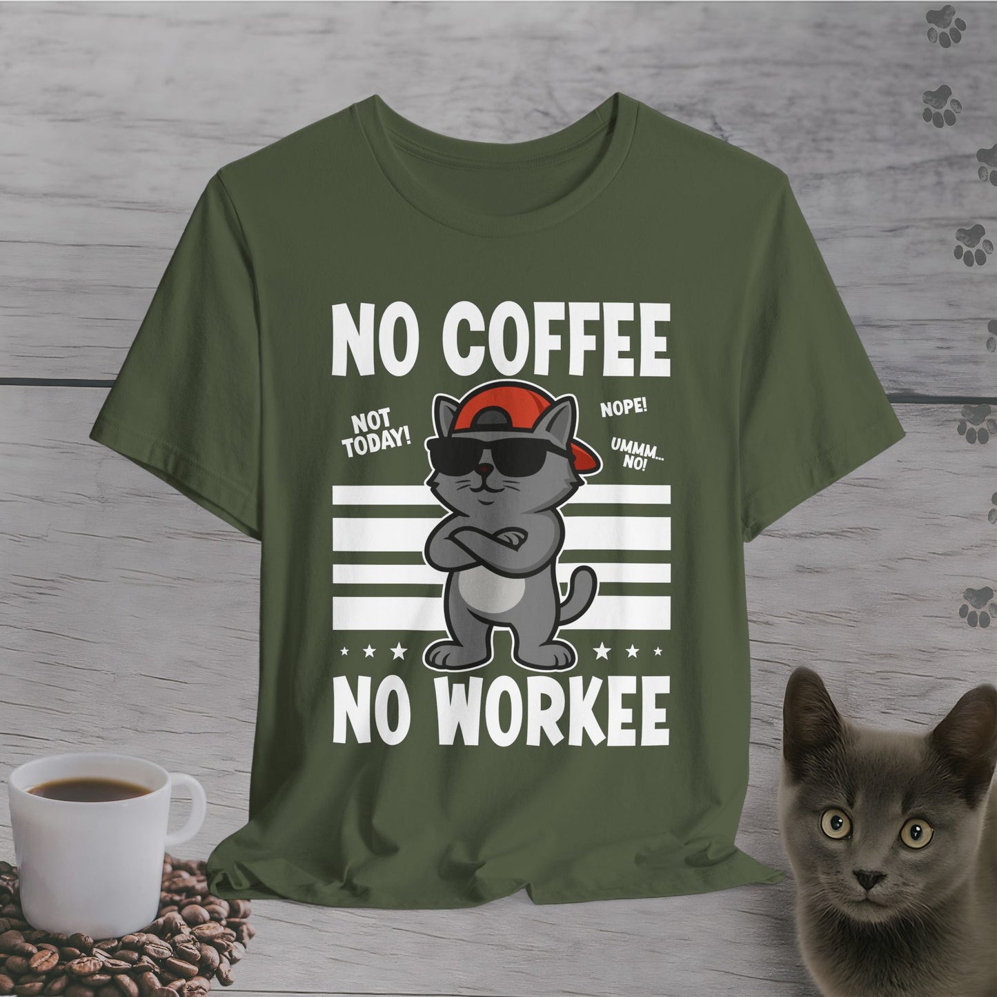No Coffee No Workee Cat T-Shirt