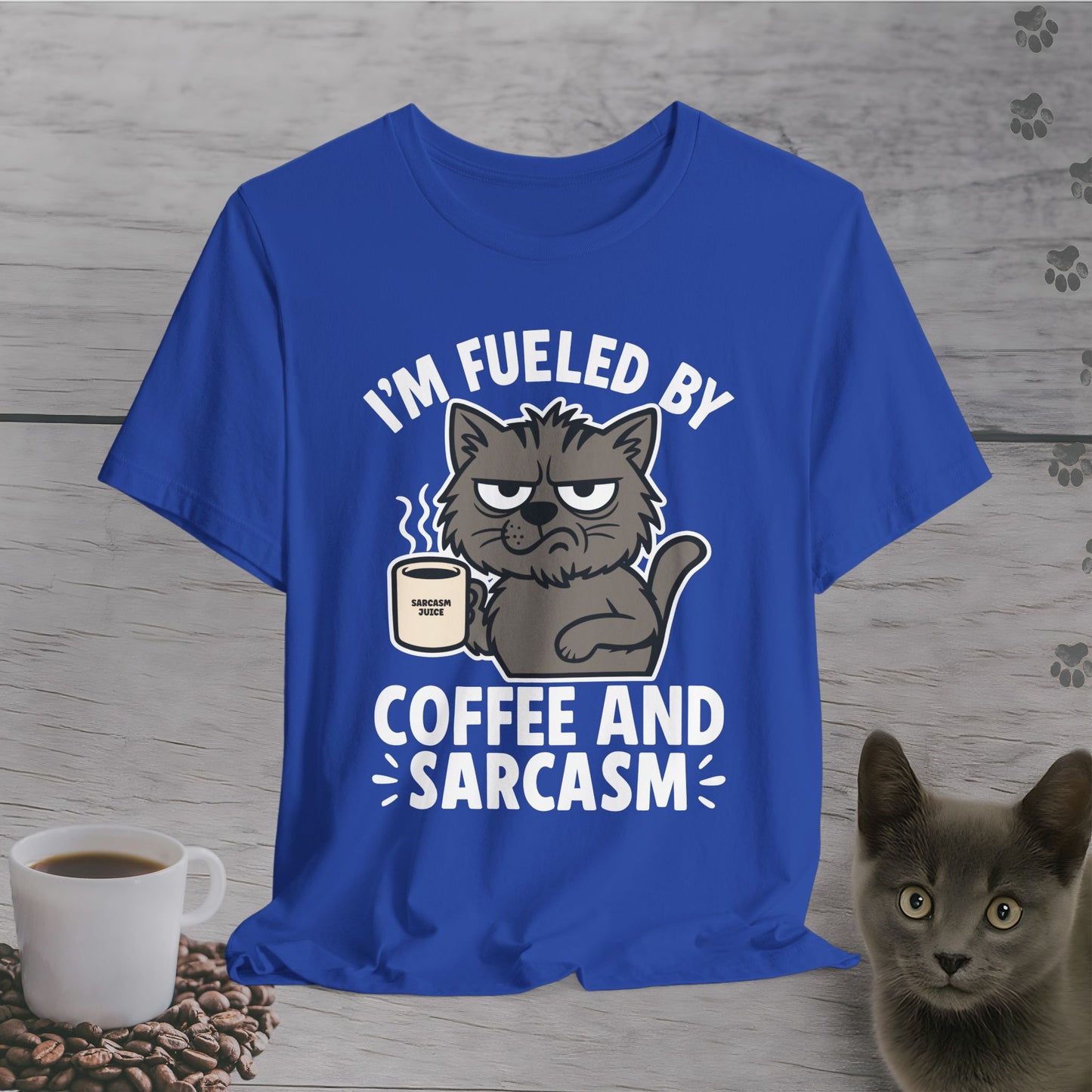Fueled by Coffee and Sarcasm Cat T-Shirt