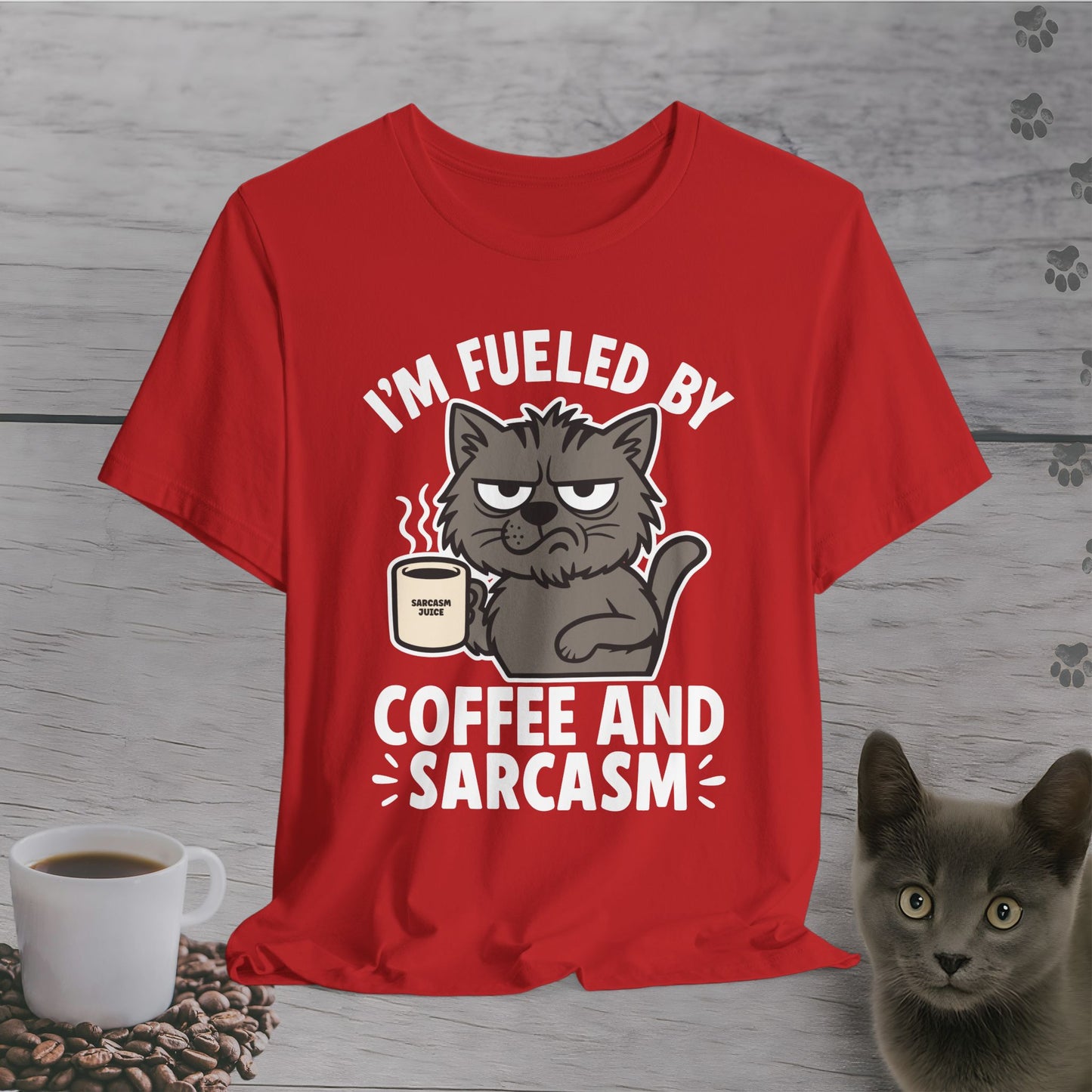 Fueled by Coffee and Sarcasm Cat T-Shirt