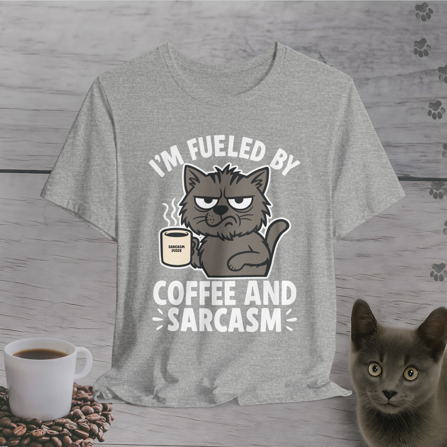 Fueled by Coffee and Sarcasm Cat T-Shirt