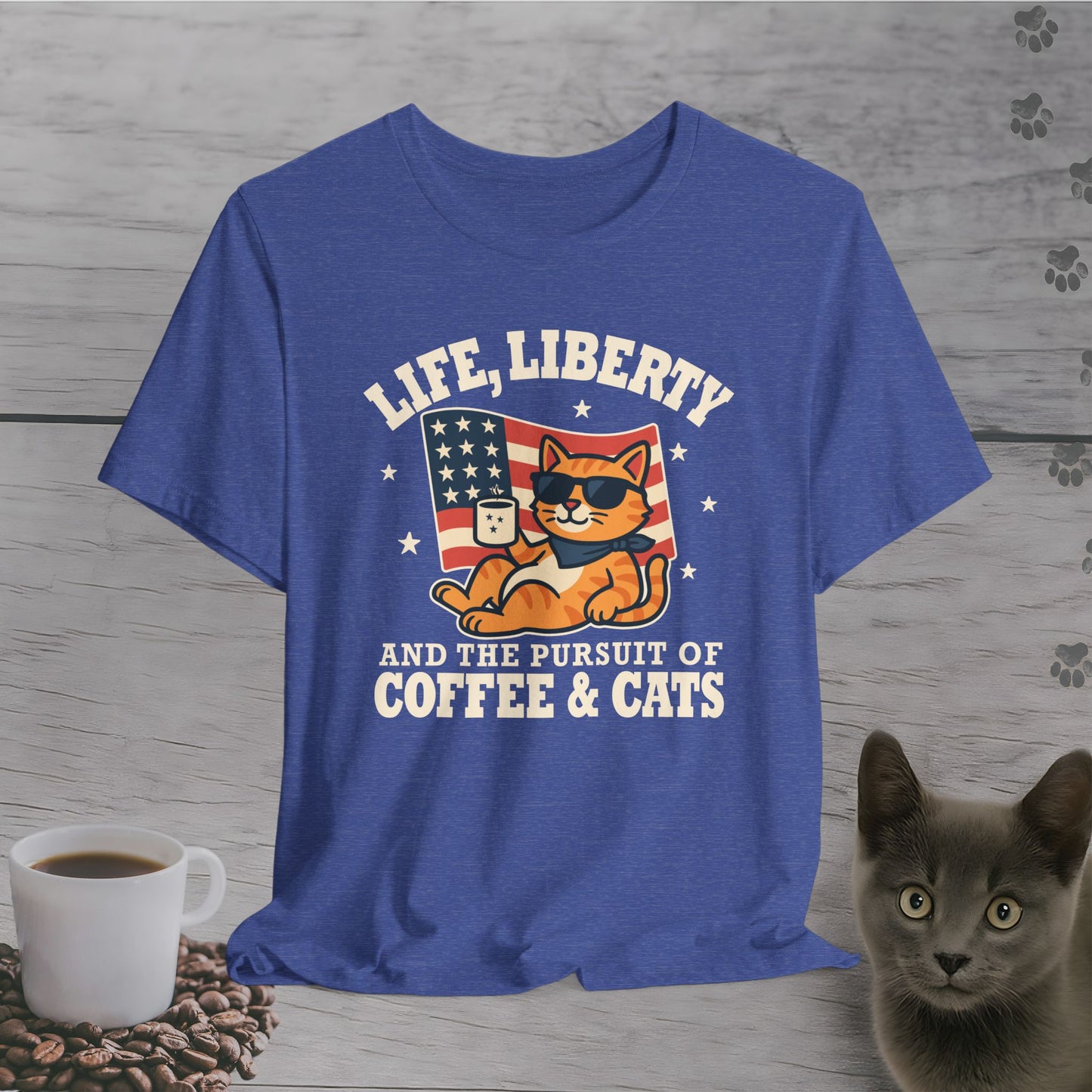 Stars, Stripes & Caffeine Cat T-Shirt