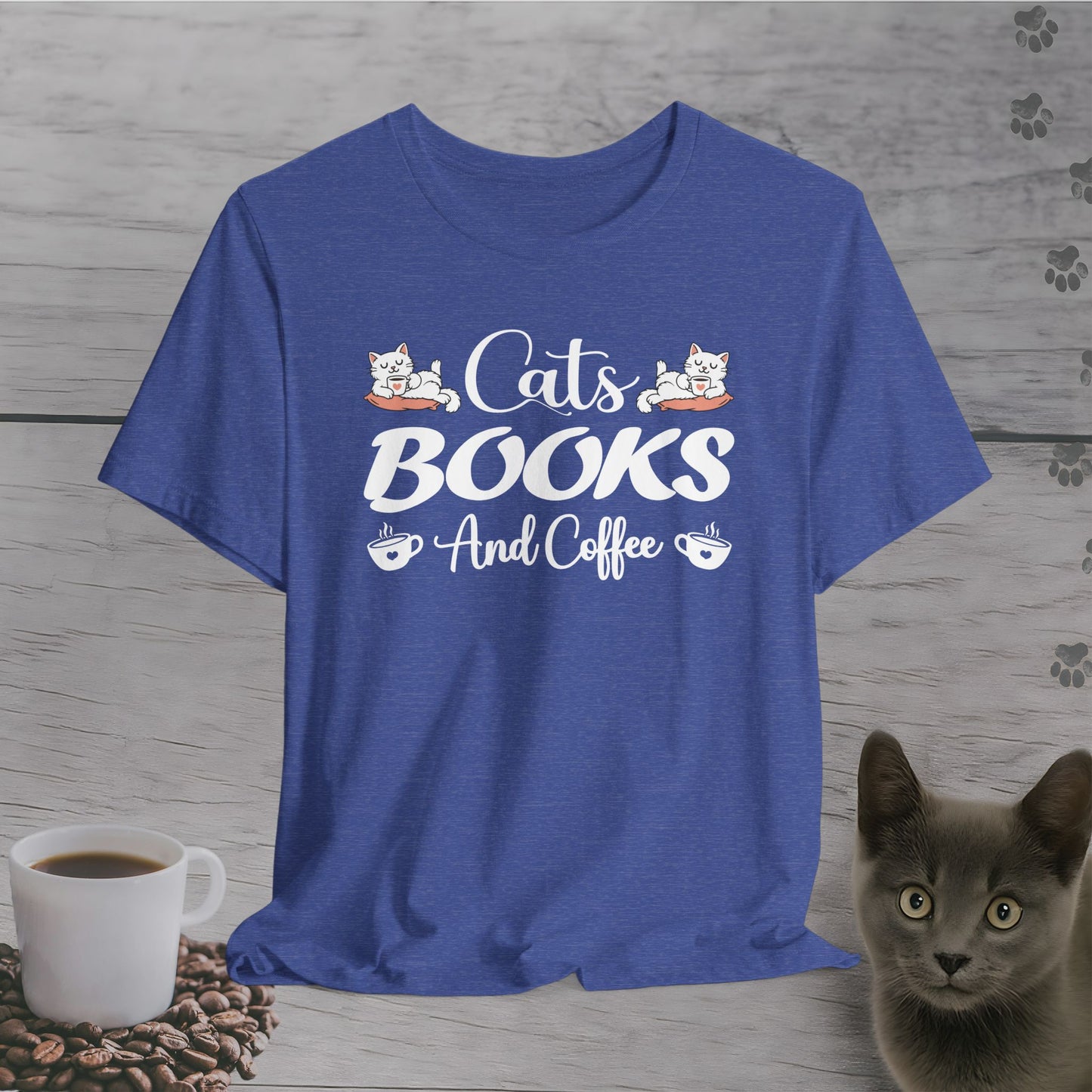Weekend Essentials – Cats, Books & Coffee T-Shirt