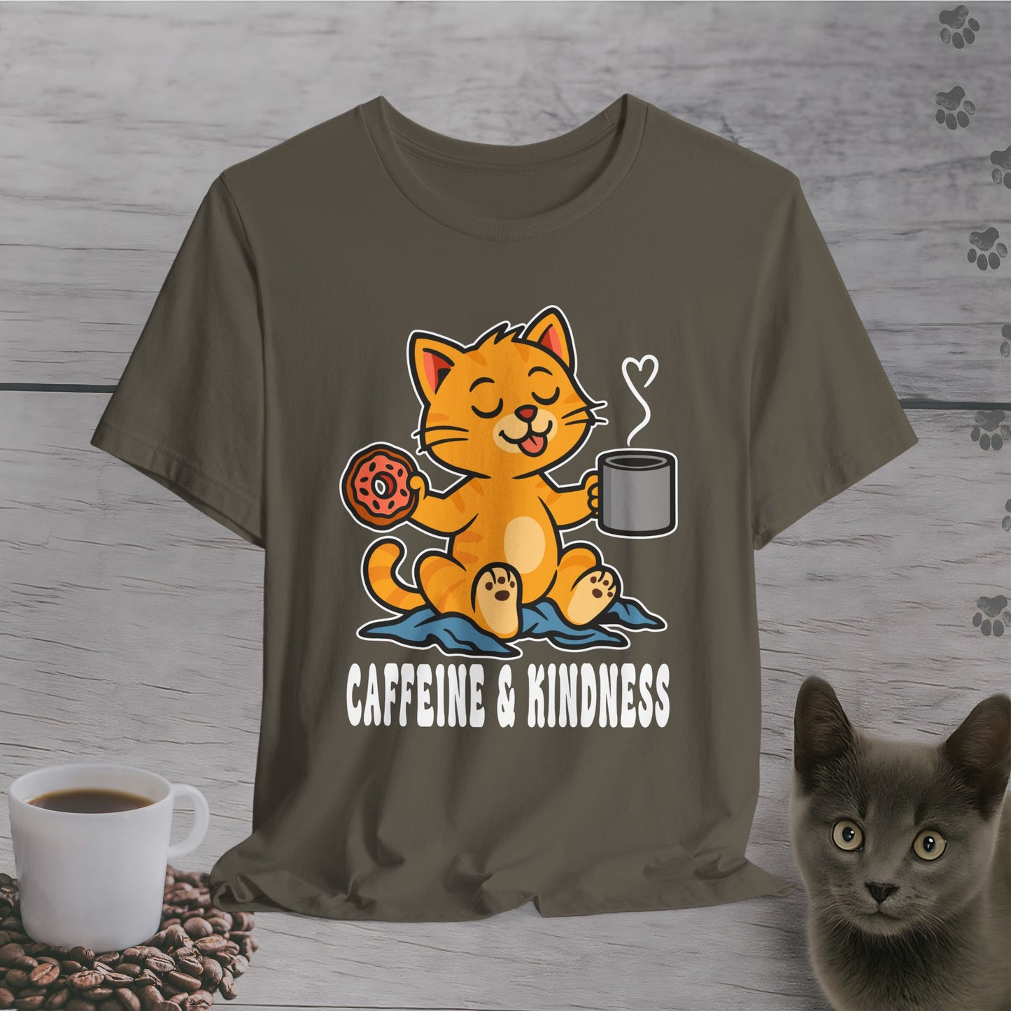 Caffeine and Kindness Cat T-Shirt