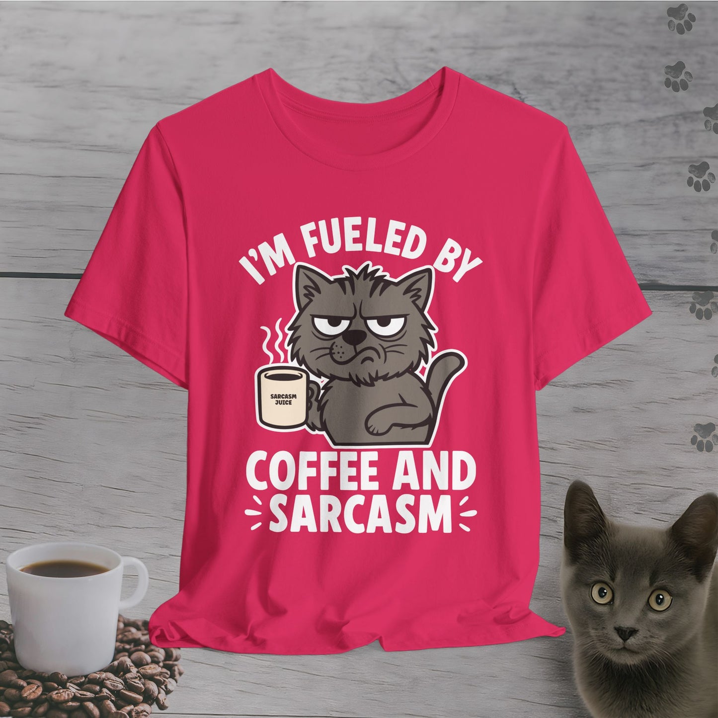 Fueled by Coffee and Sarcasm Cat T-Shirt