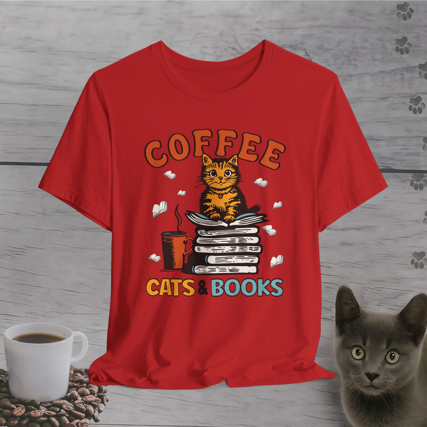 Coffee Cats Books Lover T-Shirt