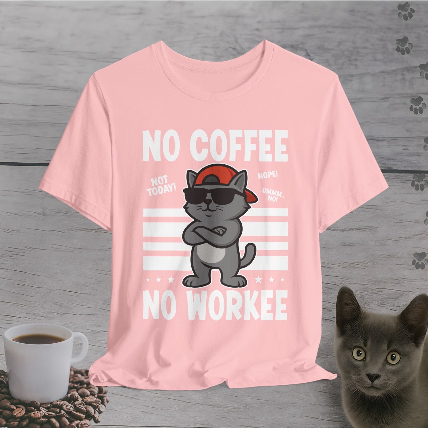 No Coffee No Workee Cat T-Shirt