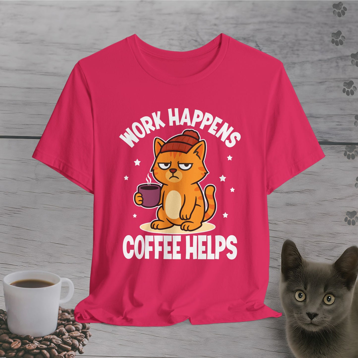 Work Happens Coffee Cat T-Shirt