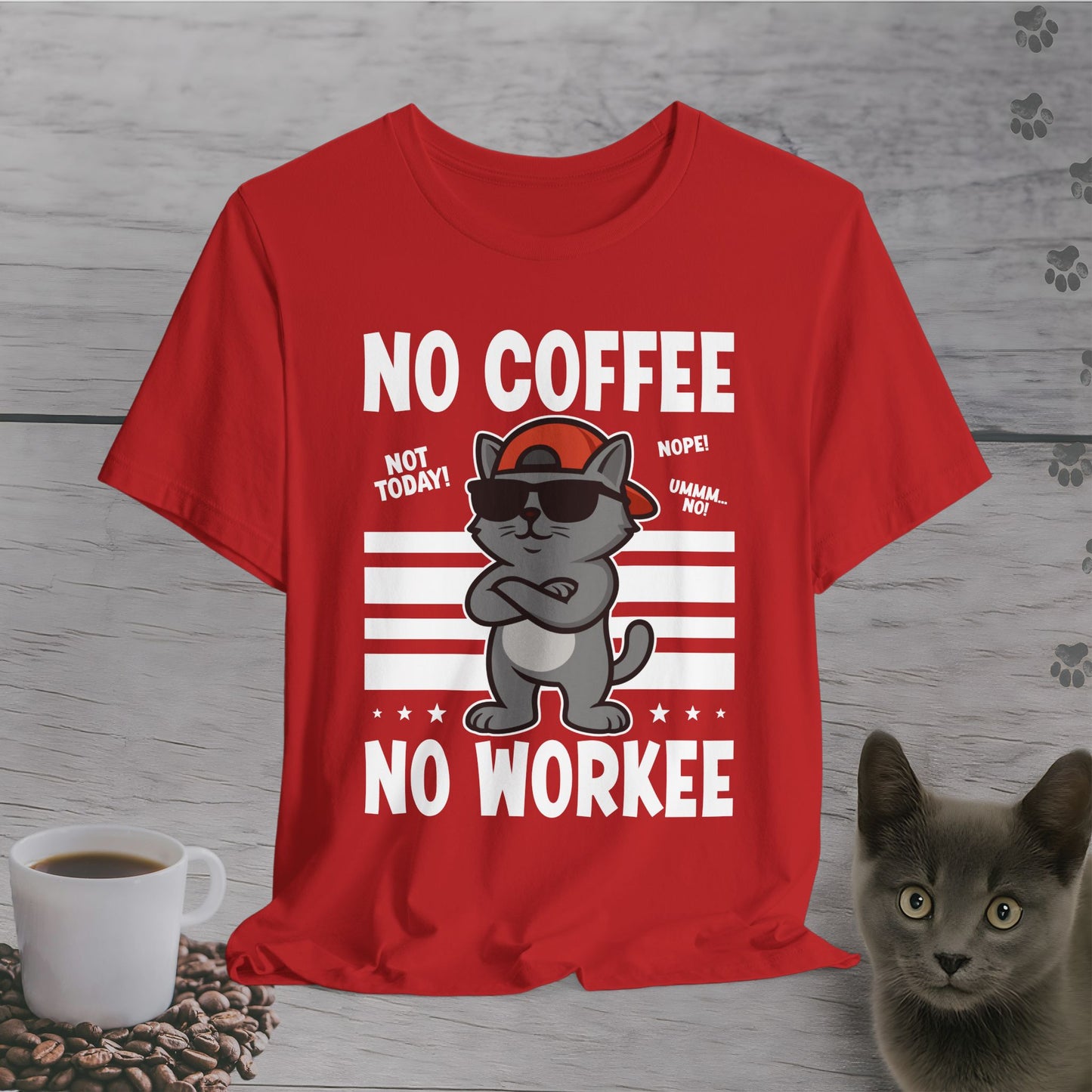 No Coffee No Workee Cat T-Shirt