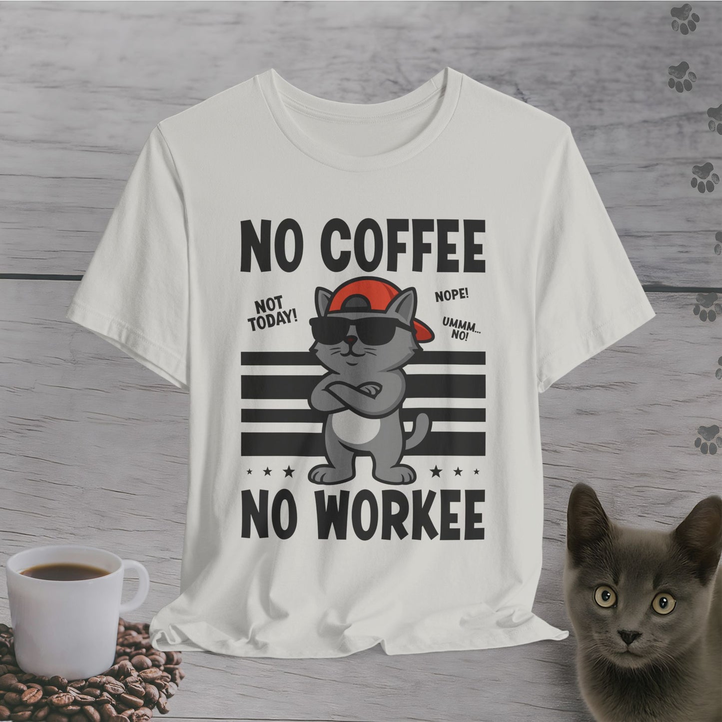 No Coffee No Workee Cat T-Shirt